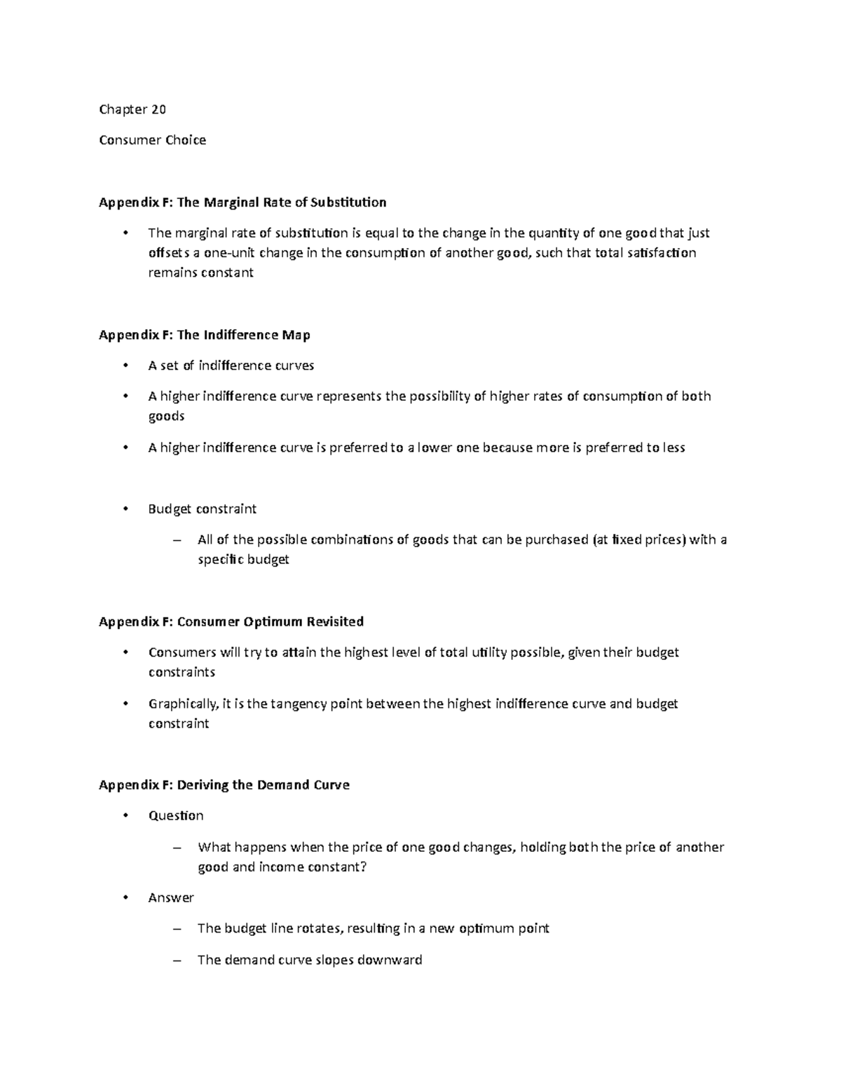 Chapter 20 - Lecture Notes 5 - Chapter 20 Consumer Choice Appendix F ...