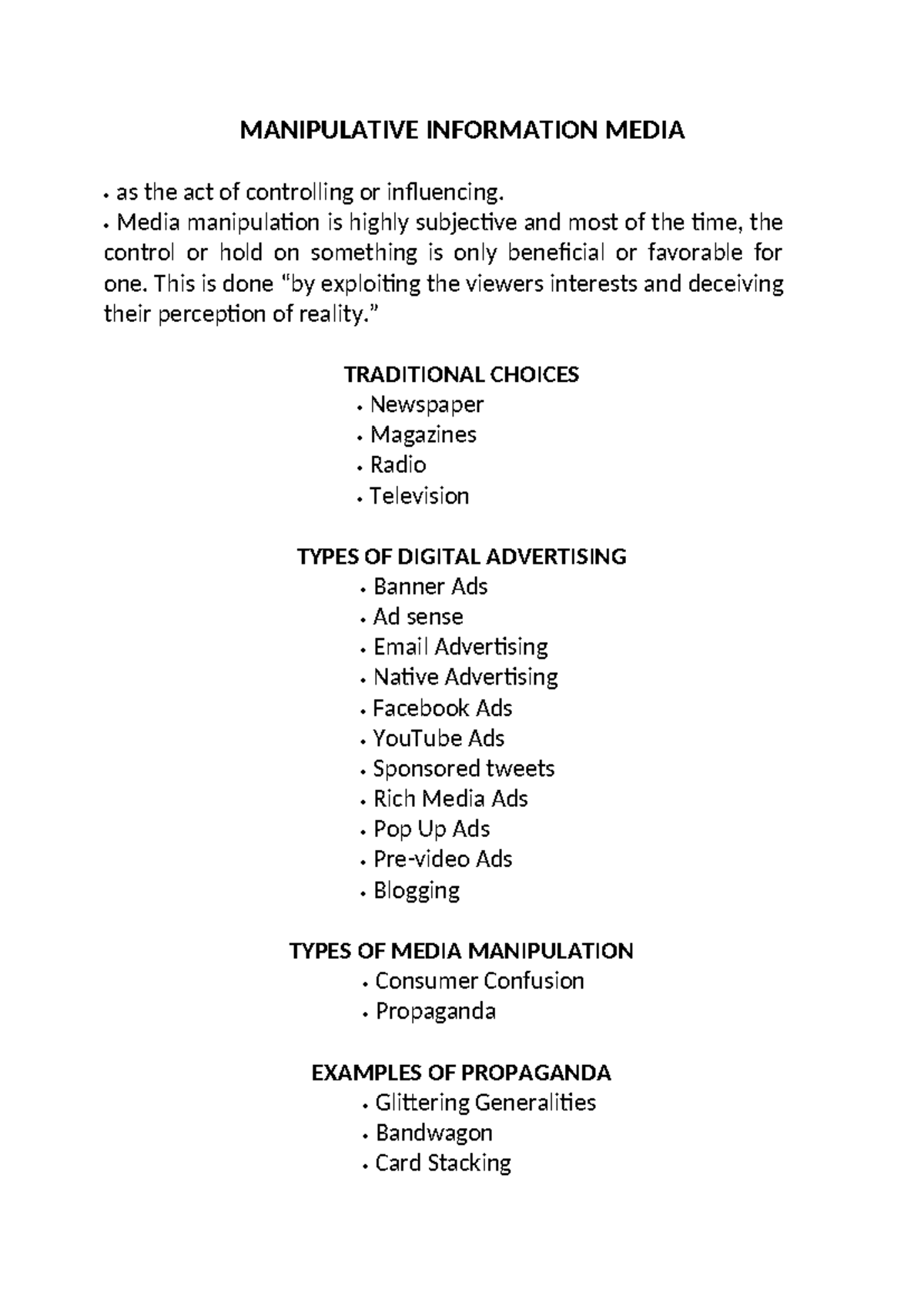 Manipulative Information Media - MANIPULATIVE INFORMATION MEDIA as the ...