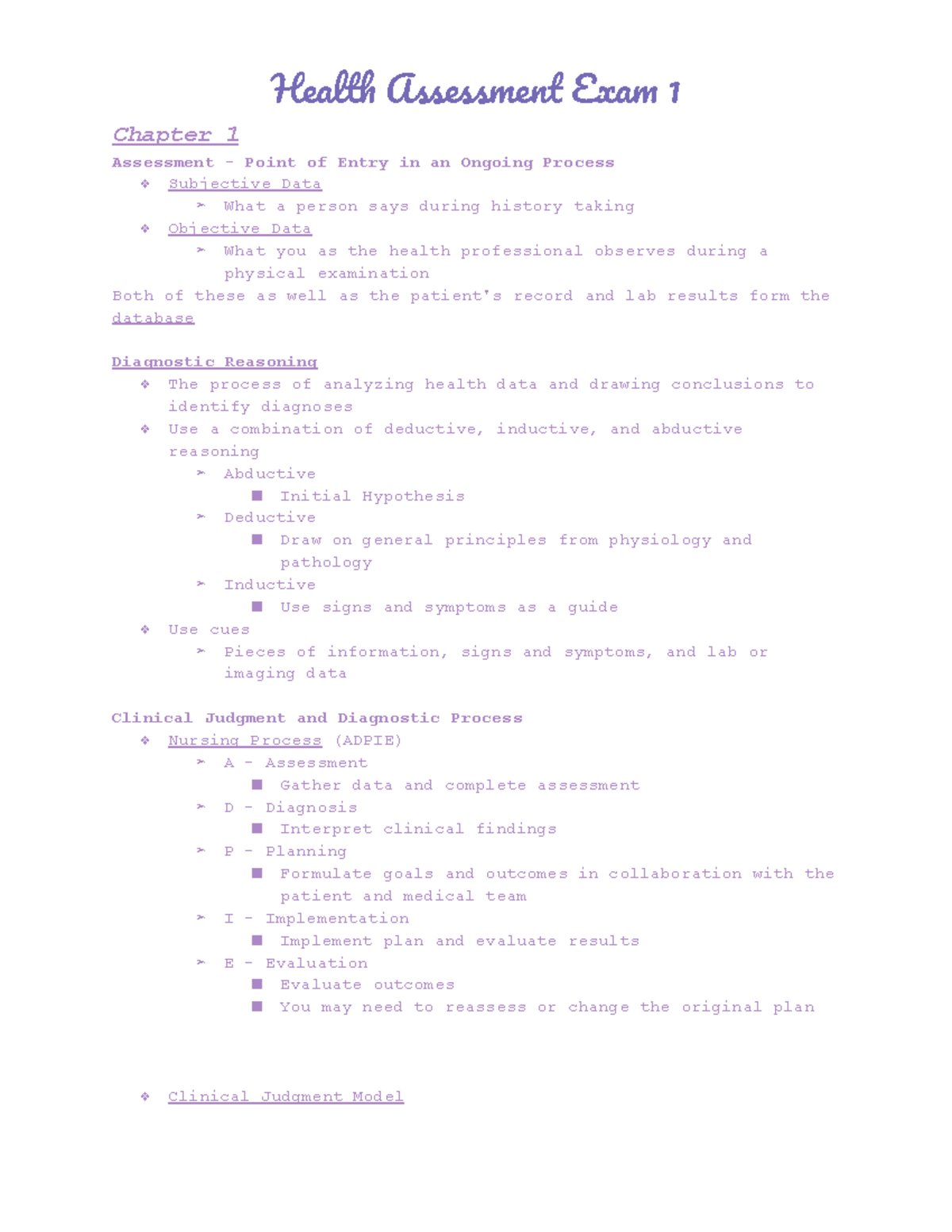 health assessment in nursing exam 1