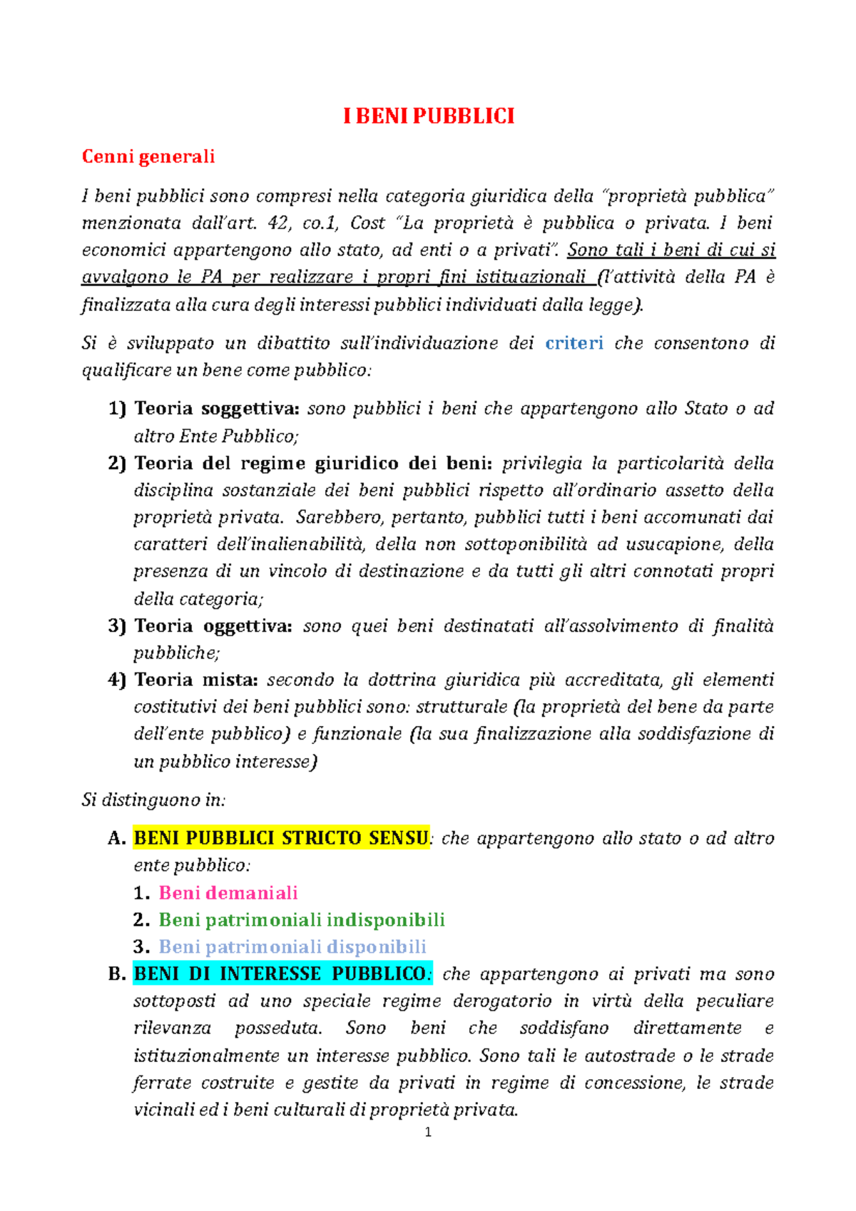 Beni Pubblici I BENI PUBBLICI Cenni generali I beni pubblici sono