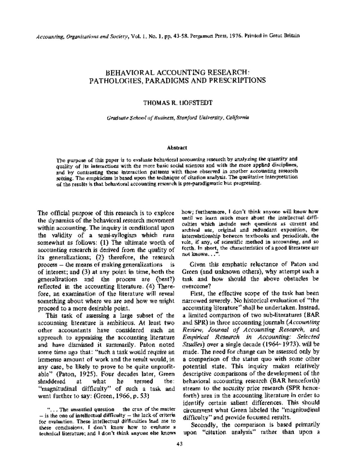 Behavior Accounting Research method Accounting, Organizations and