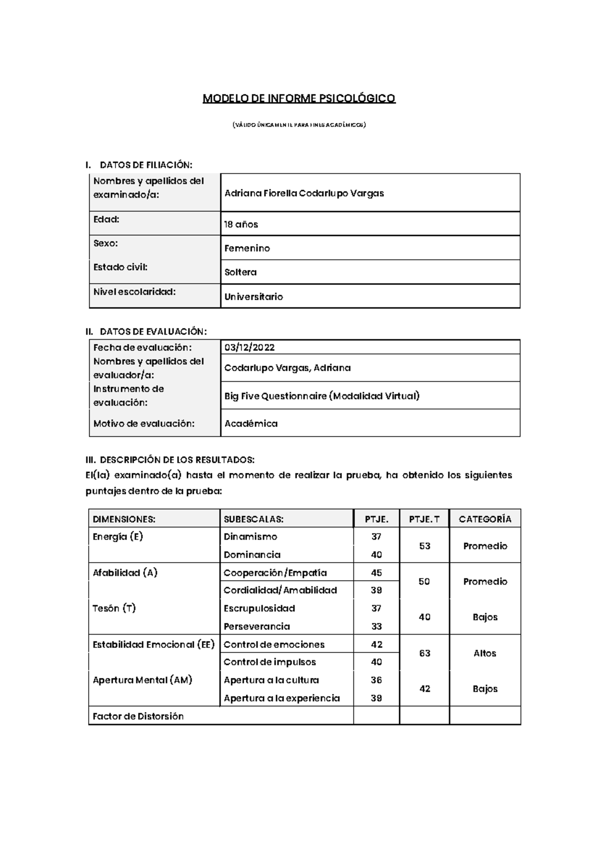 Modelo De Informe Psicológico Modelo De Informe PsicolÓgico VÁlido Únicamente Para Fines 6698