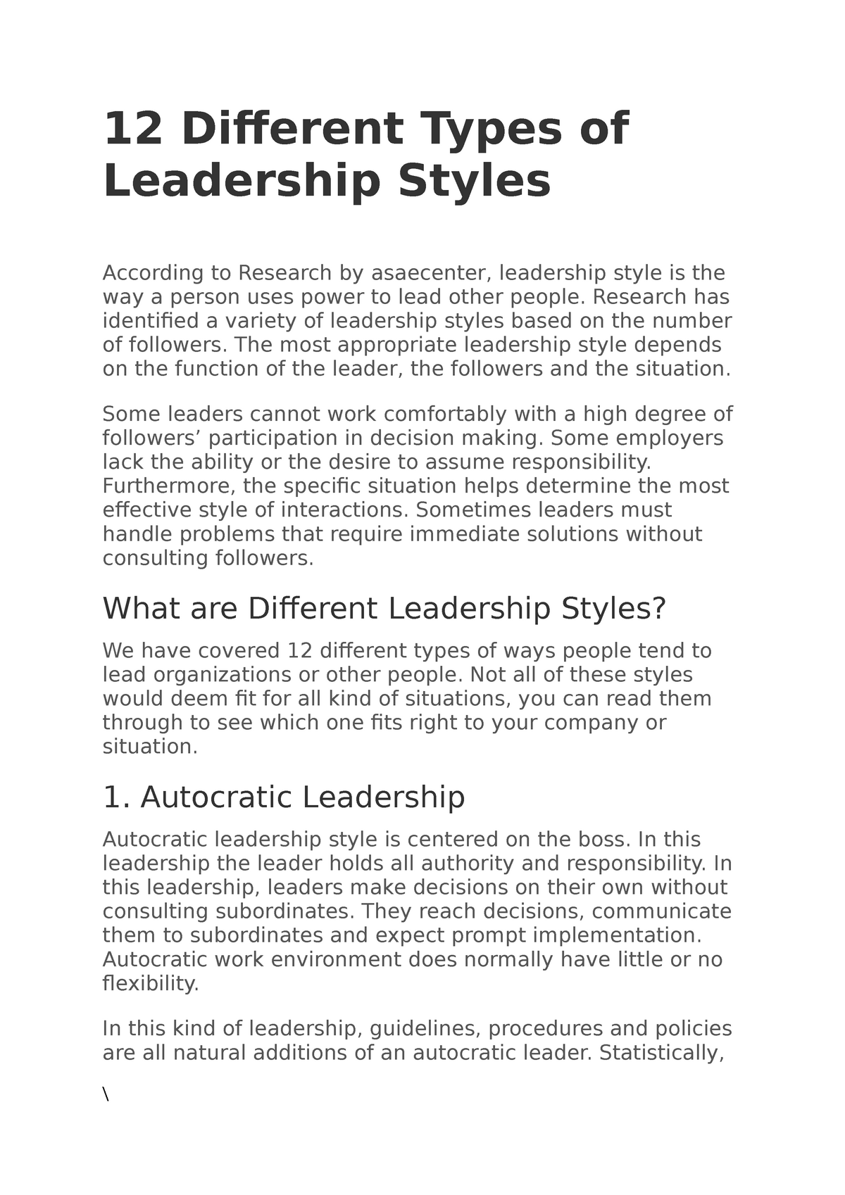 different styles of leadership essay