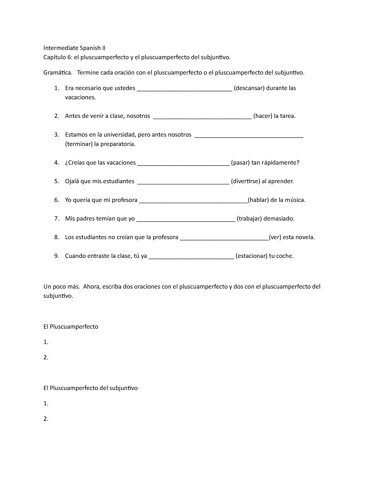 Cap. 6 Pr Actica - Chapter Six Practice Materials - Intermediate ...