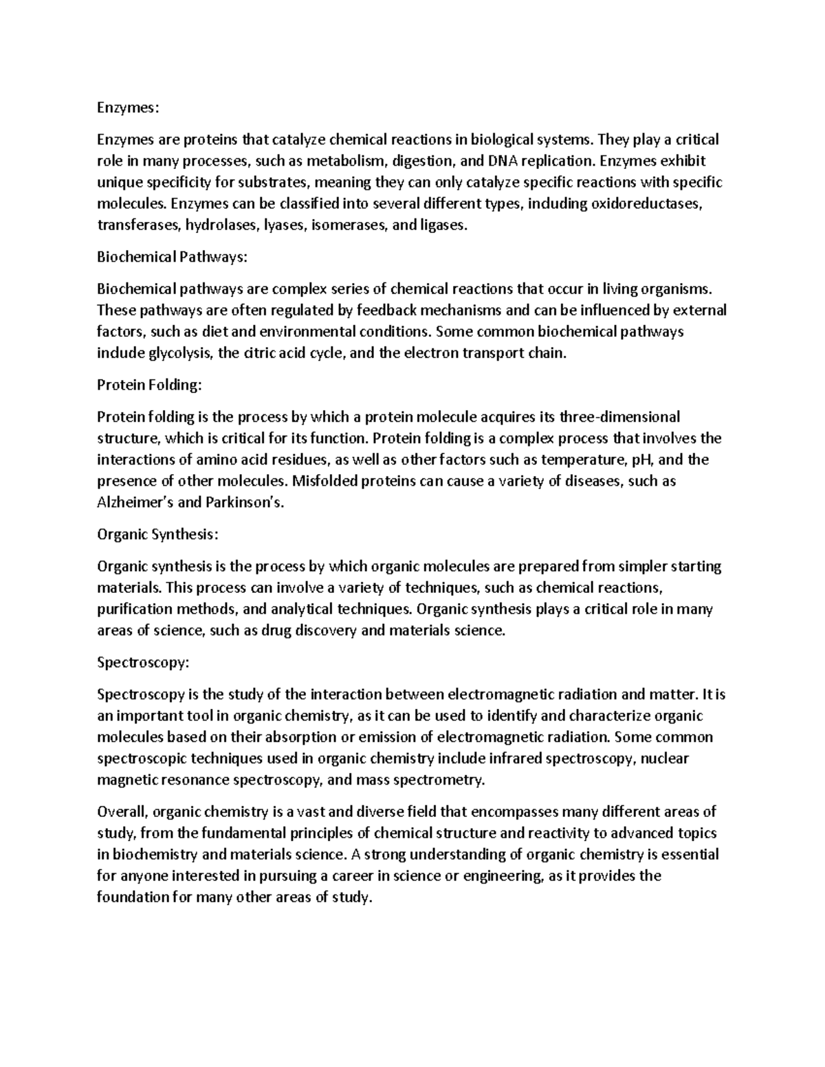 Orgchem - Enzymes: Enzymes are proteins that catalyze chemical ...