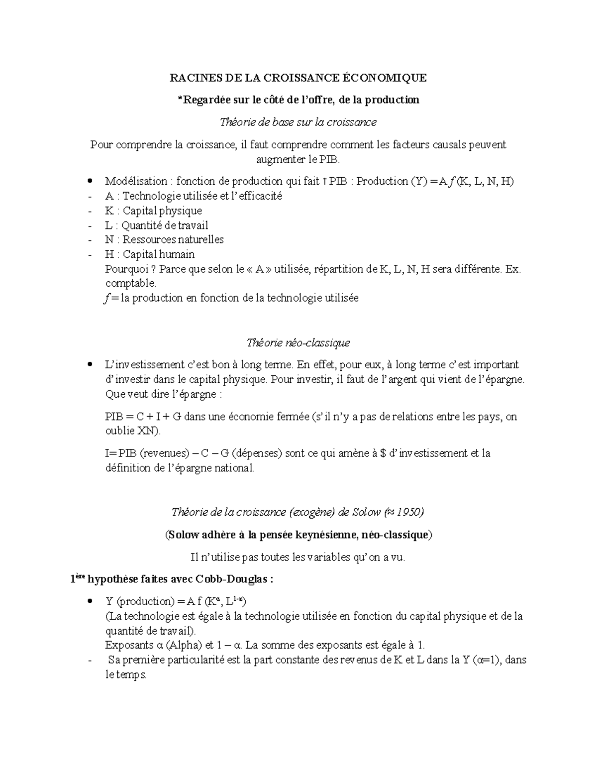 Révision examen final - Exercices. - RACINES DE LA CROISSANCE ...