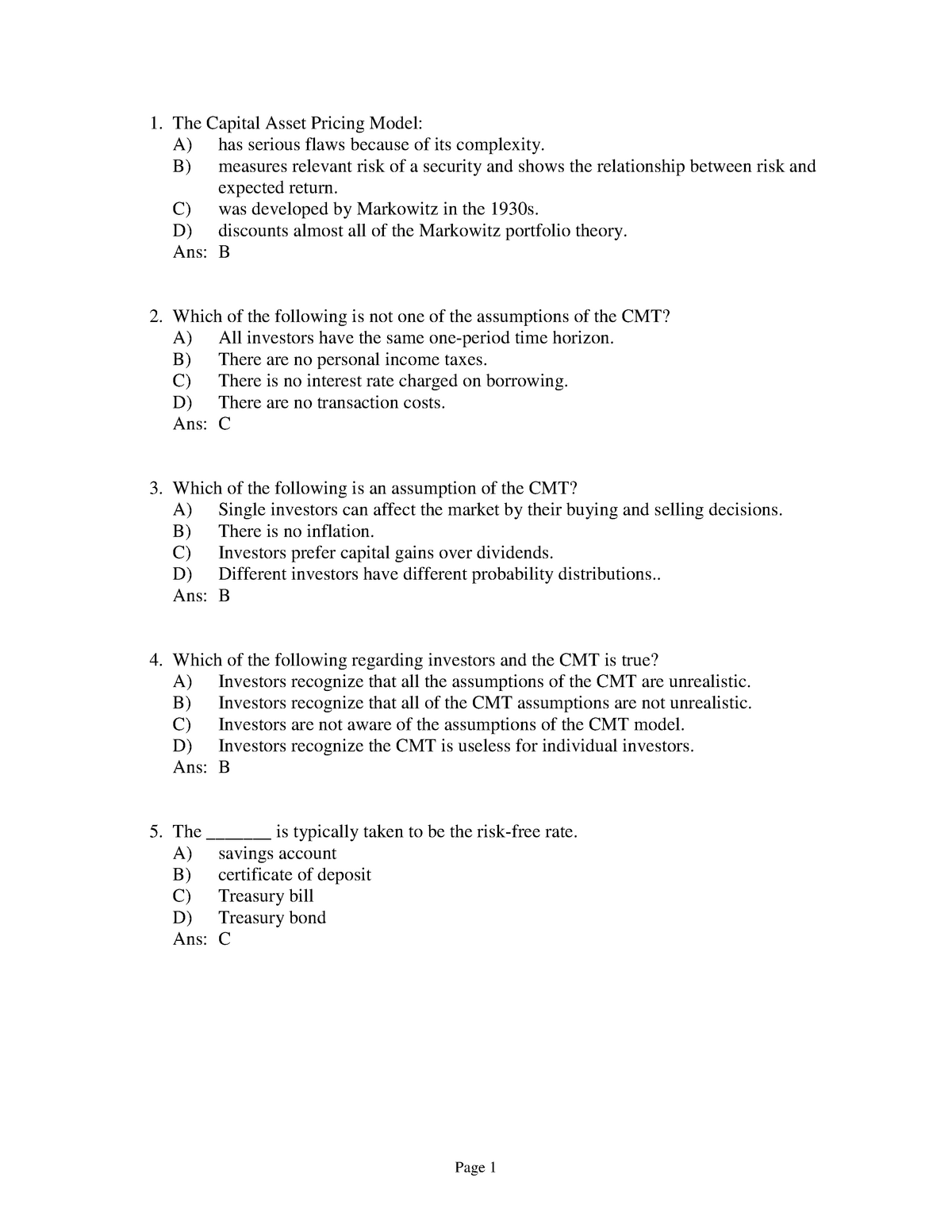 Chapter 9- Asset Pricing Models - The Capital Asset Pricing Model: A ...