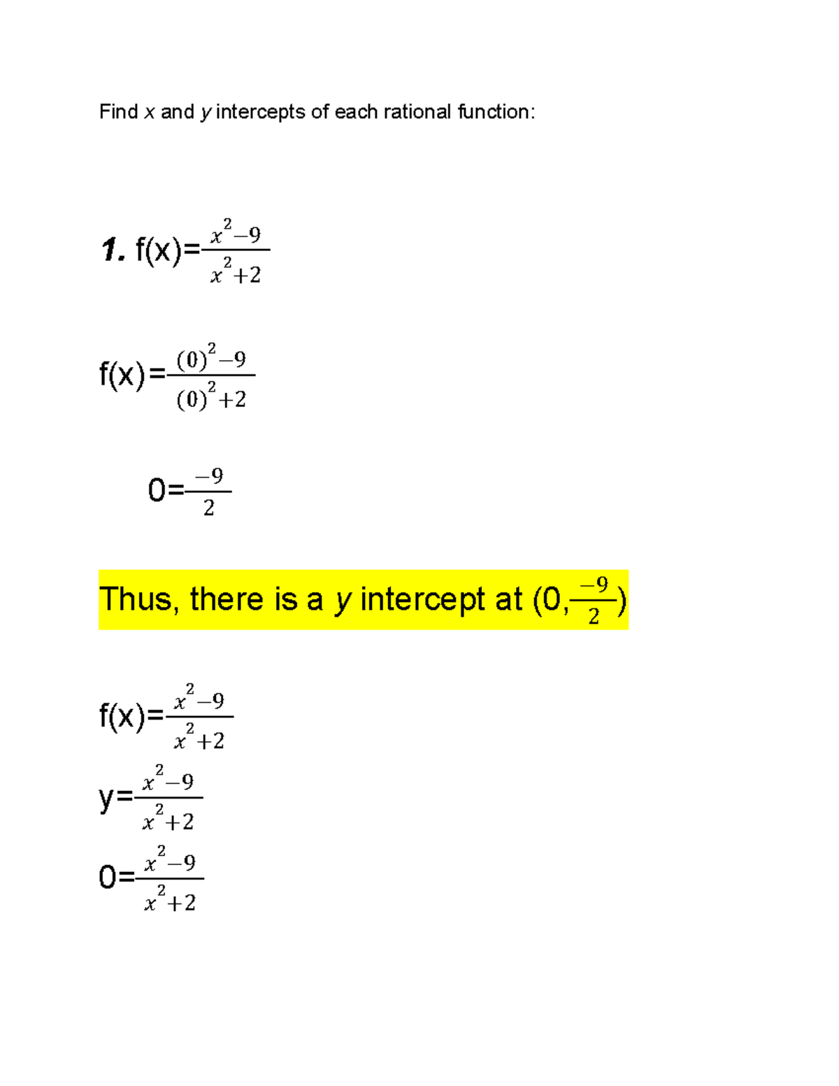 Rational Inercept - ................... - Find x and y intercepts of ...