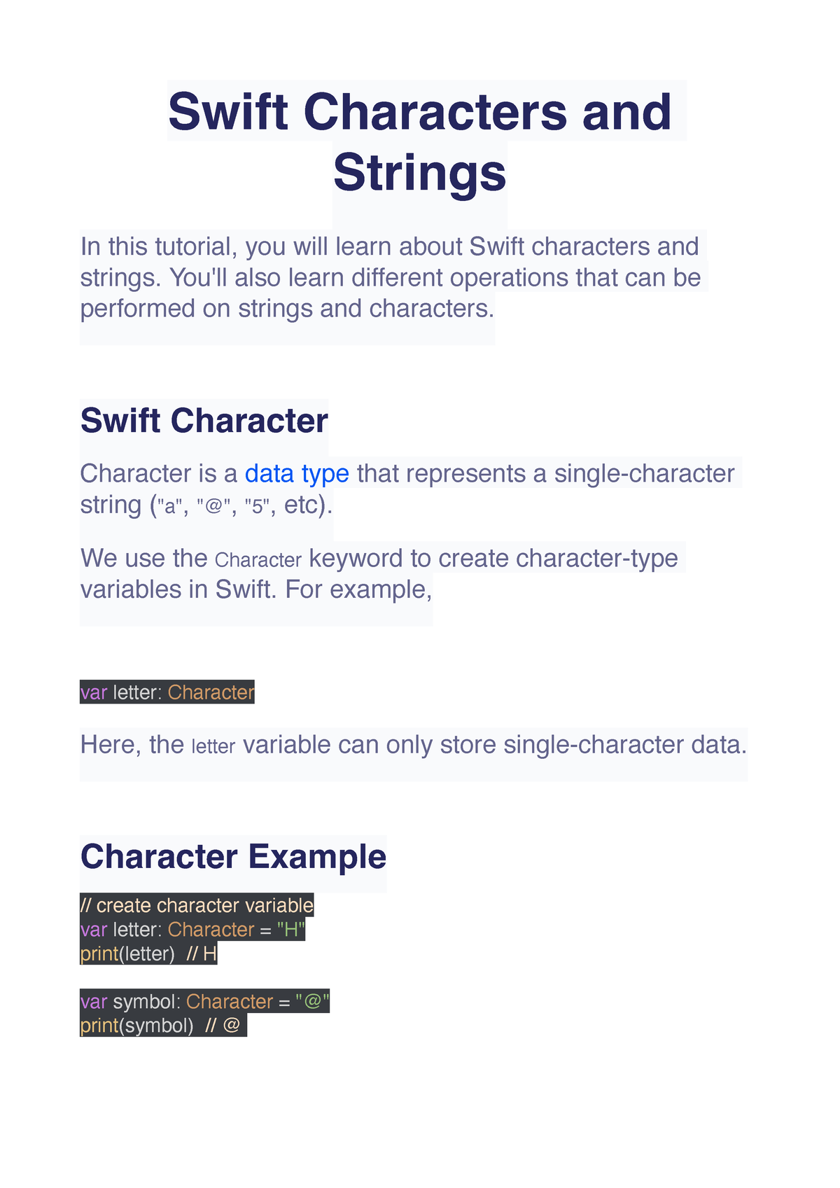 swift-characters-and-strings-swift-characters-and-strings-in-this