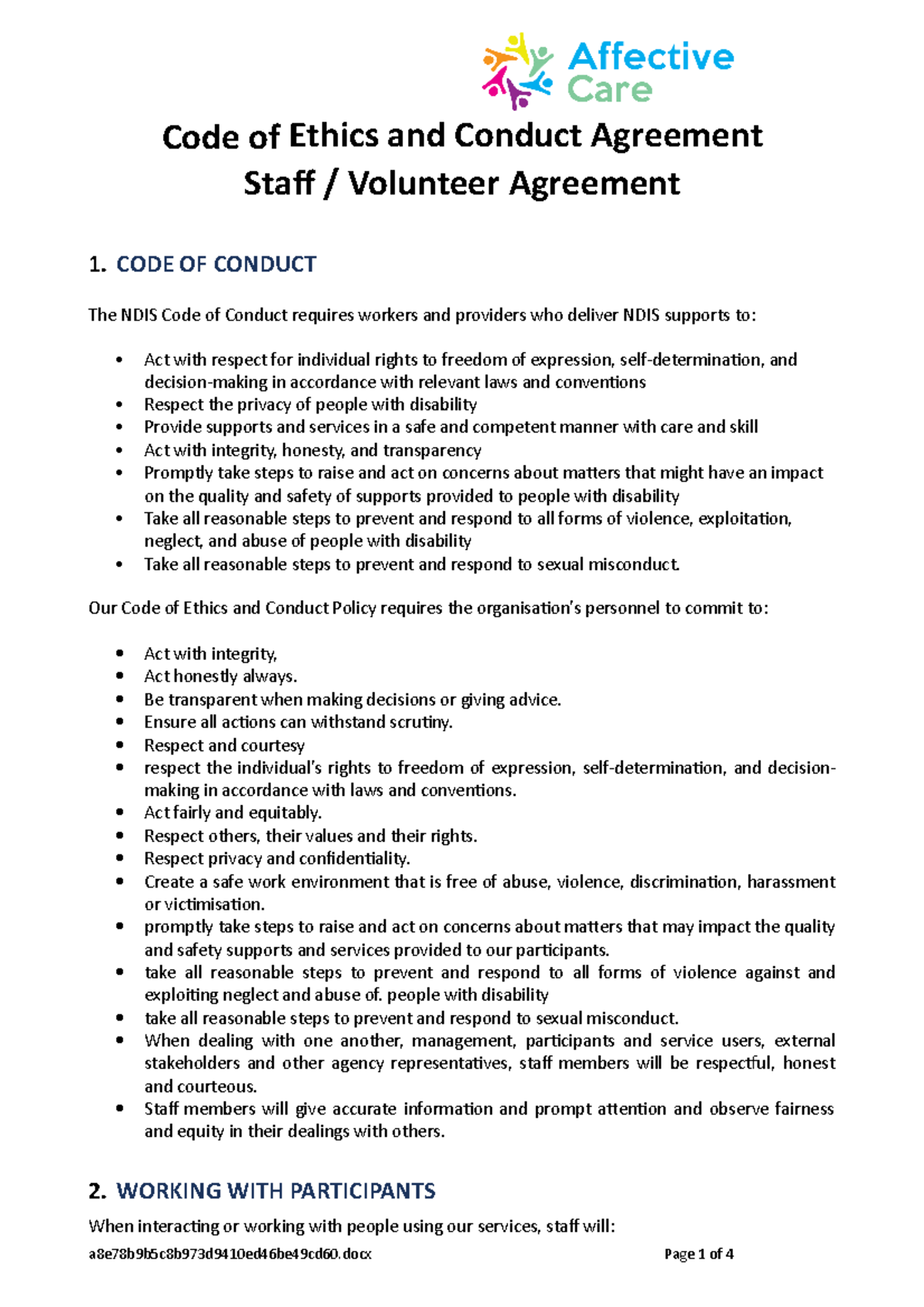 Code of Ethics and Conduct Agreement - Studocu
