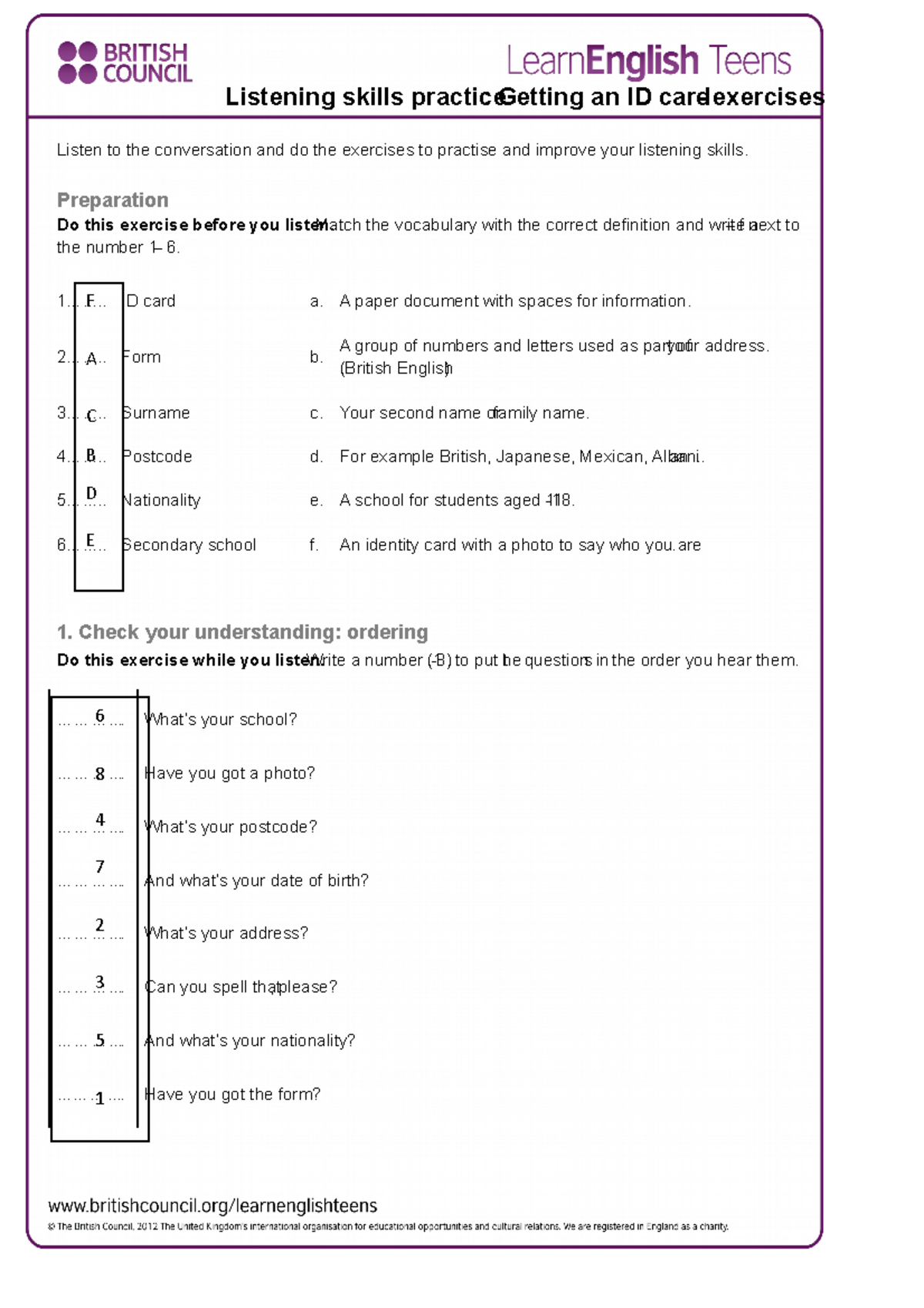 Getting an id card exercises 1 3 Integrated Language Skills II UiTM Studocu