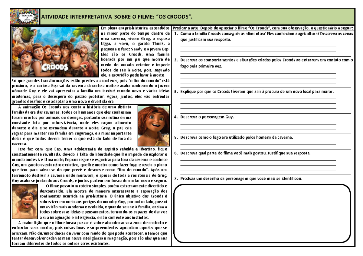 Atividade interpretativa sobre o filme os croods - ATIVIDADE ...