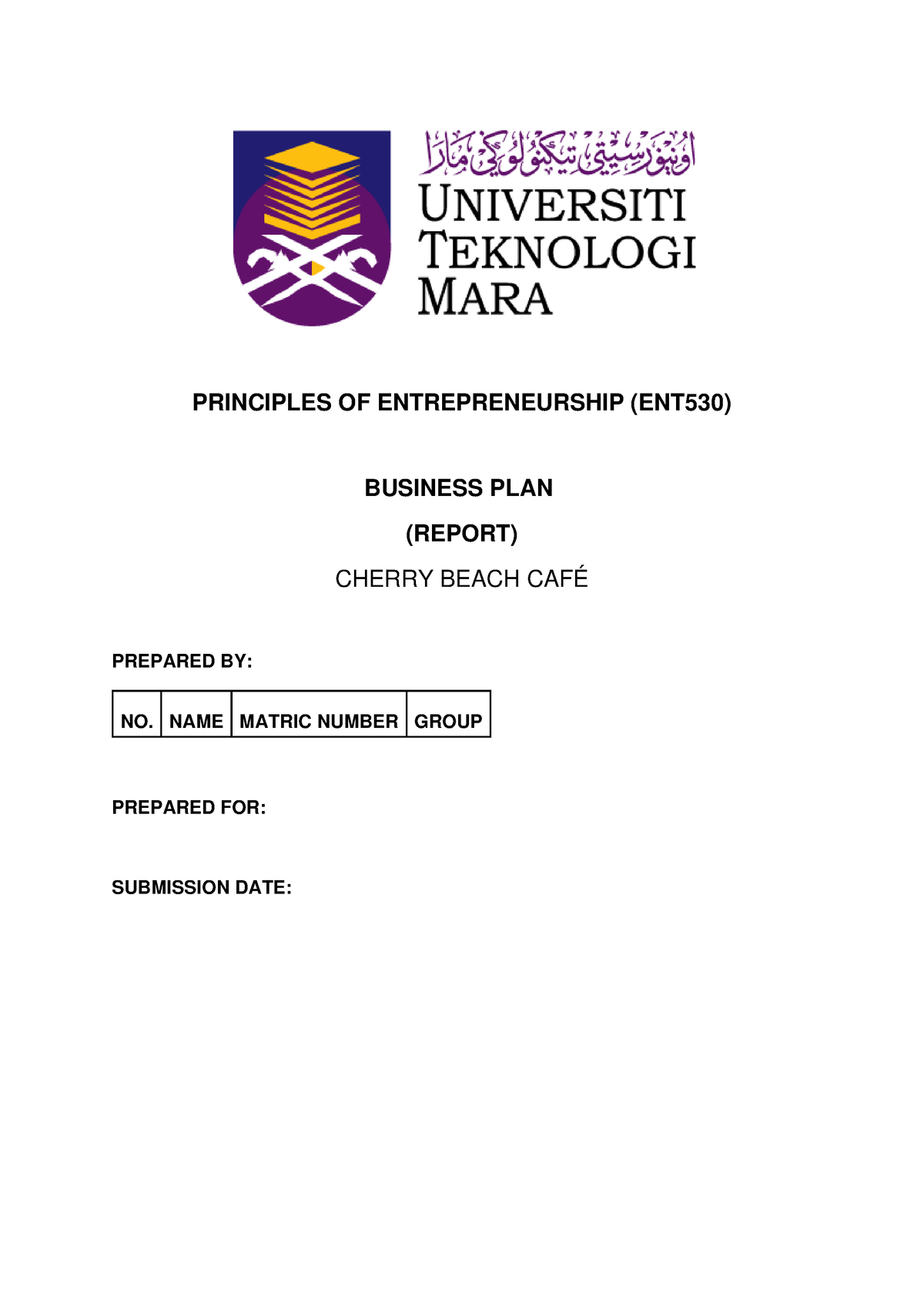 ent530 business plan bakery