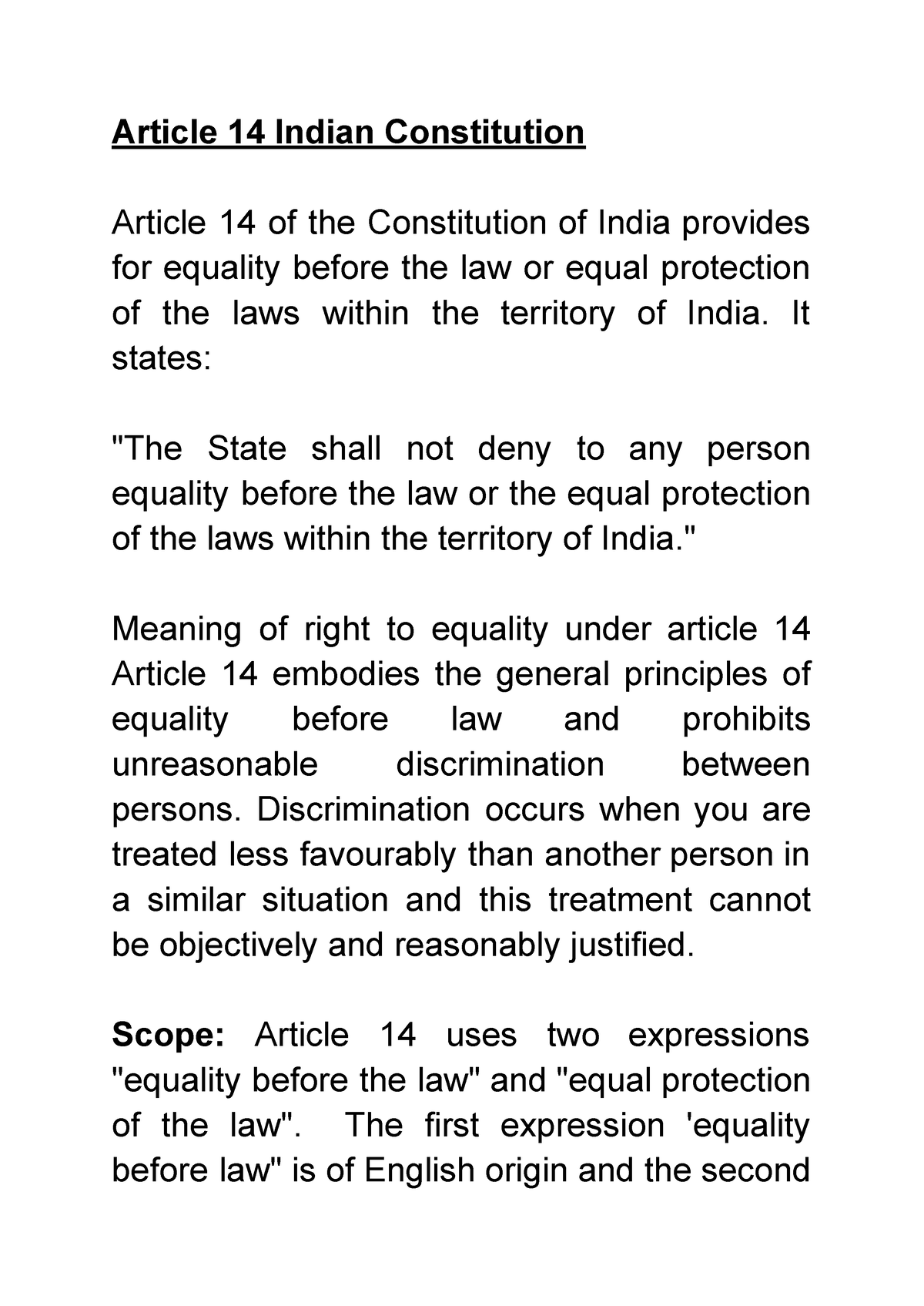 case study on article 14 in india