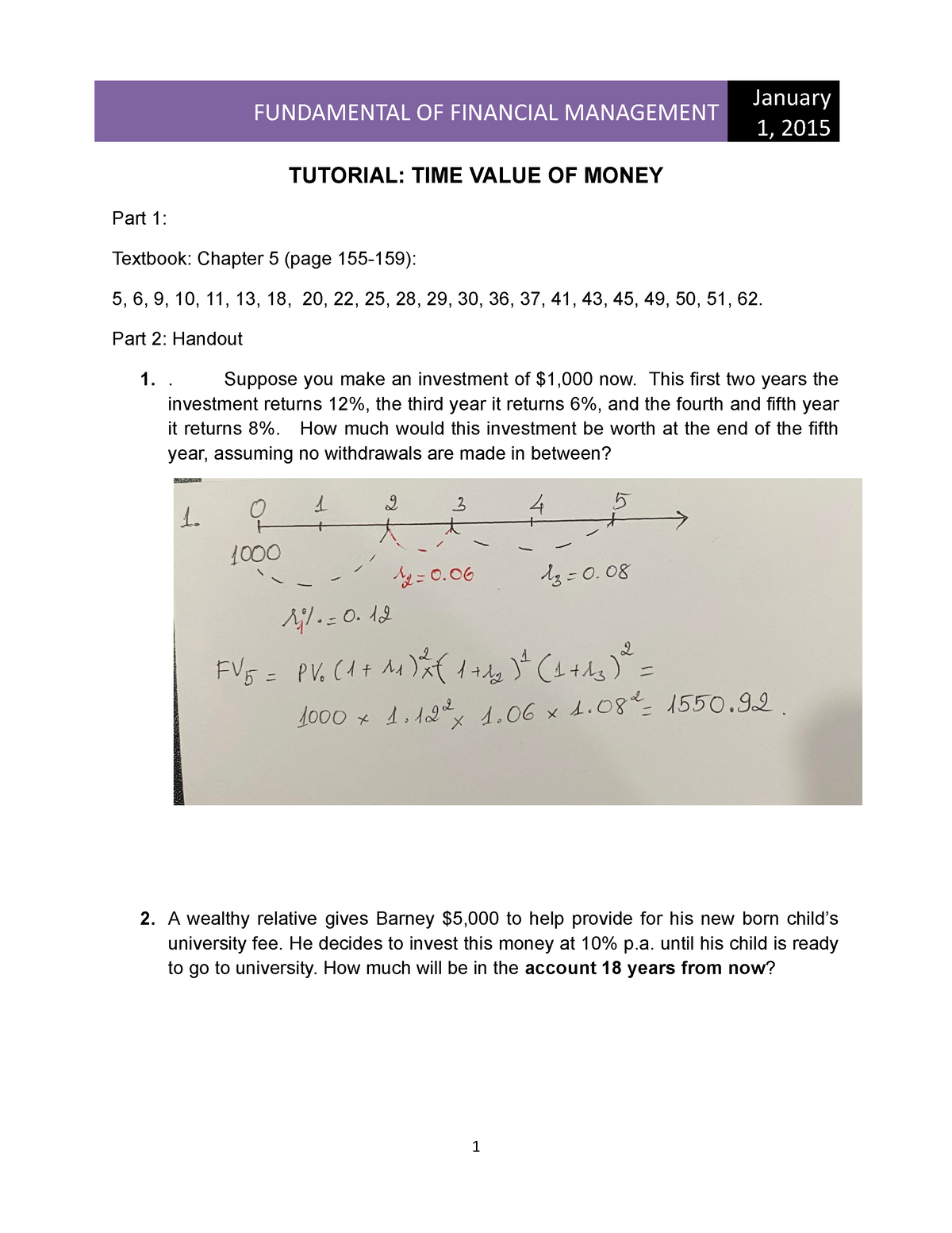 1. Tutorial TVM - TVM Practice - FUNDAMENTAL OF FINANCIAL MANAGEMENT 1 150 000 usd to jpy