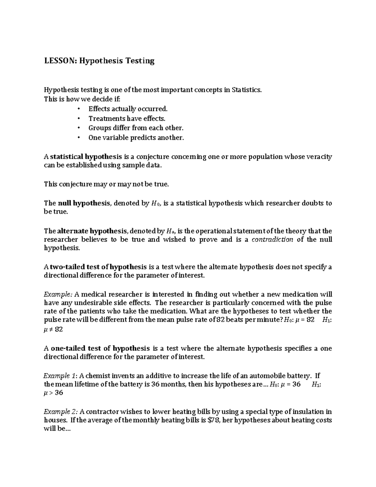[Student's Handouts] - Hypothesis Testing - LESSON: Hypothesis Testing ...