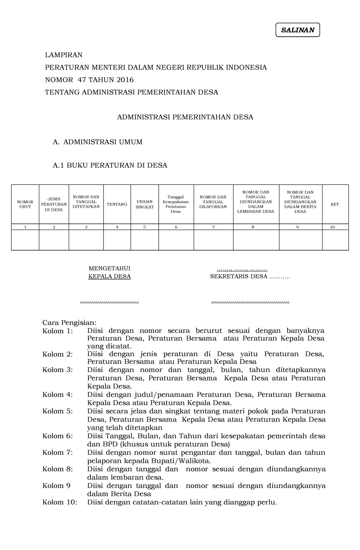 Permendagri No - Peraturan Menteri Dalam Negeri Administrasi ...