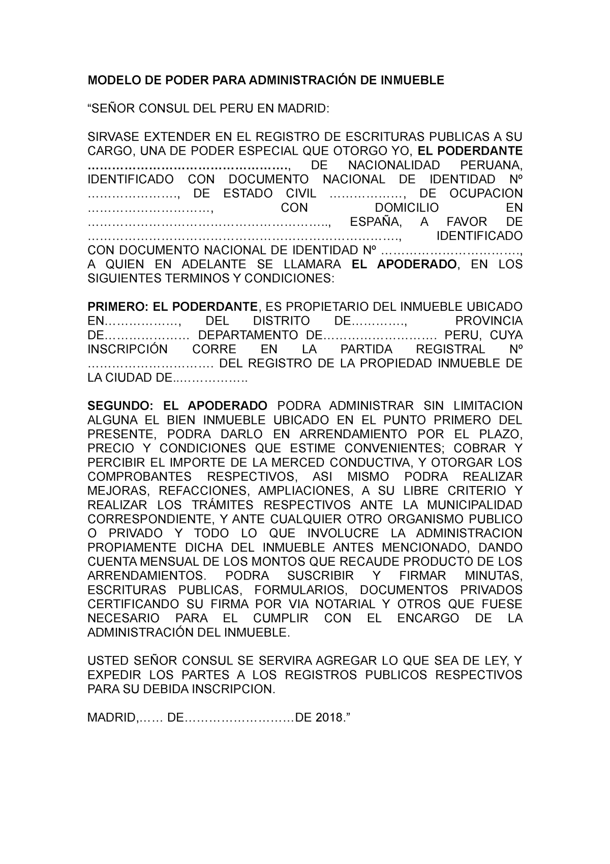 Mod Poder Administracion De Inmueble Modelo De Poder Para AdministraciÓn De Inmueble “seÑor 0244