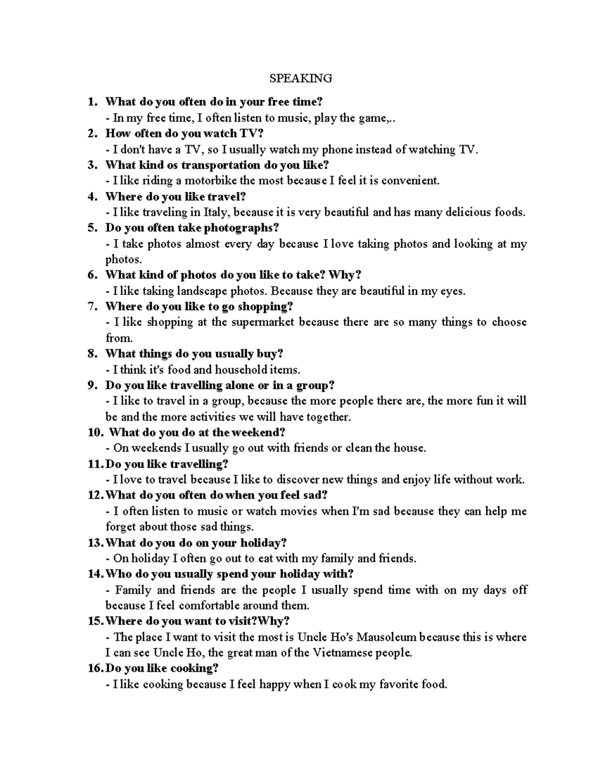 Speaking - SPEAKING What do you often do in your free time? In my free ...