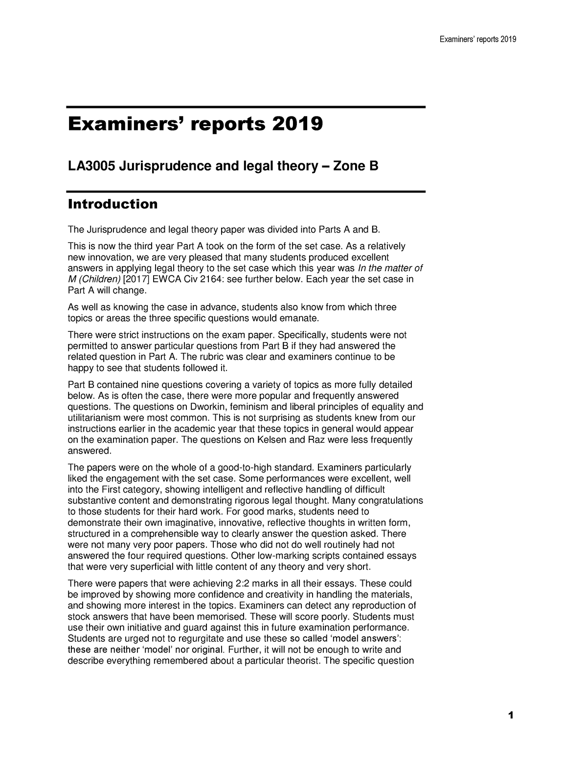 Jurisprudence Report 2019 B - Examiners’ Reports 2019 Examiners ...