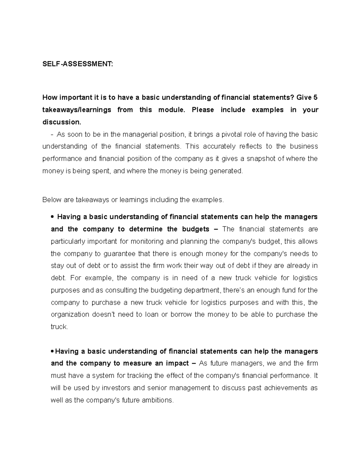 Financial Assessments - Business Administration - Studocu