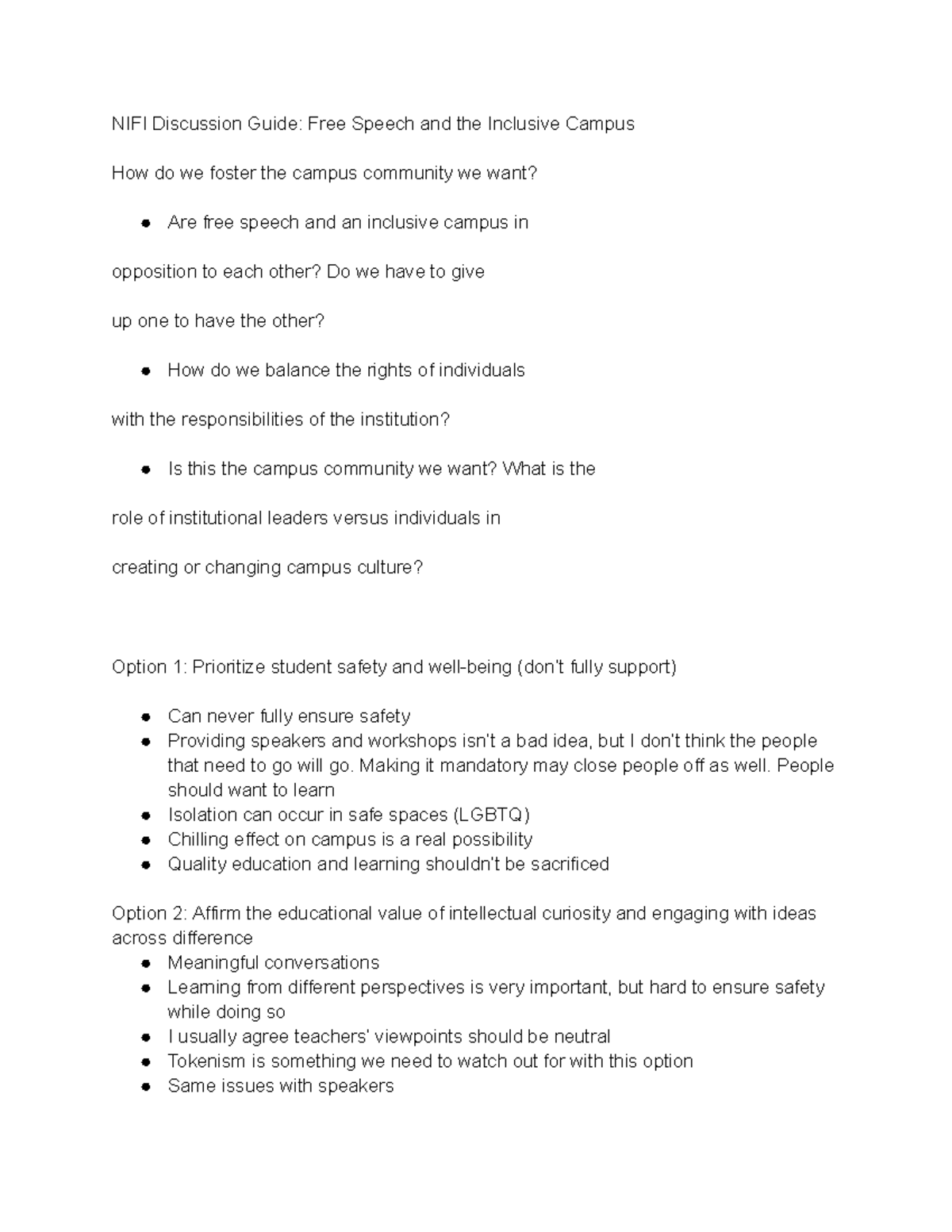 NIFI Discussion Guide Free Speech and the Inclusive Campus Making it