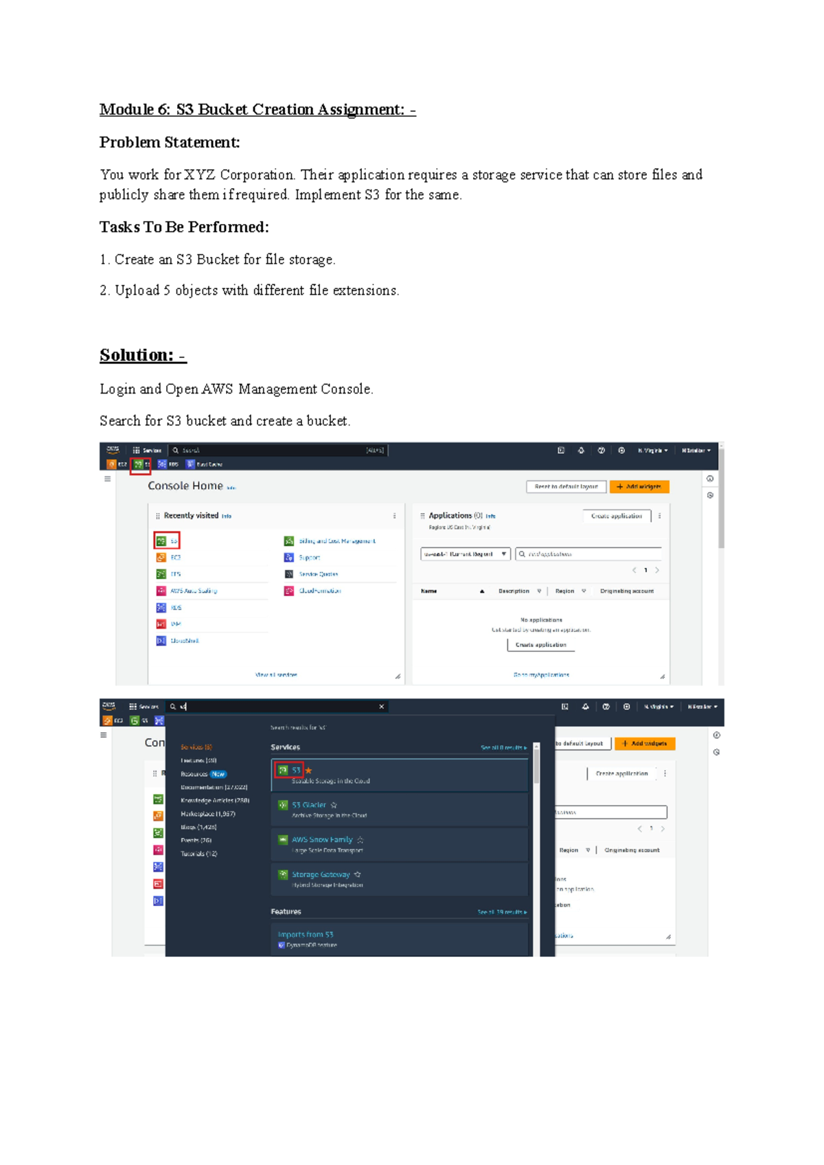 S3 Bucket Creation Assignment 1 Module 6 S3 Bucket Creation