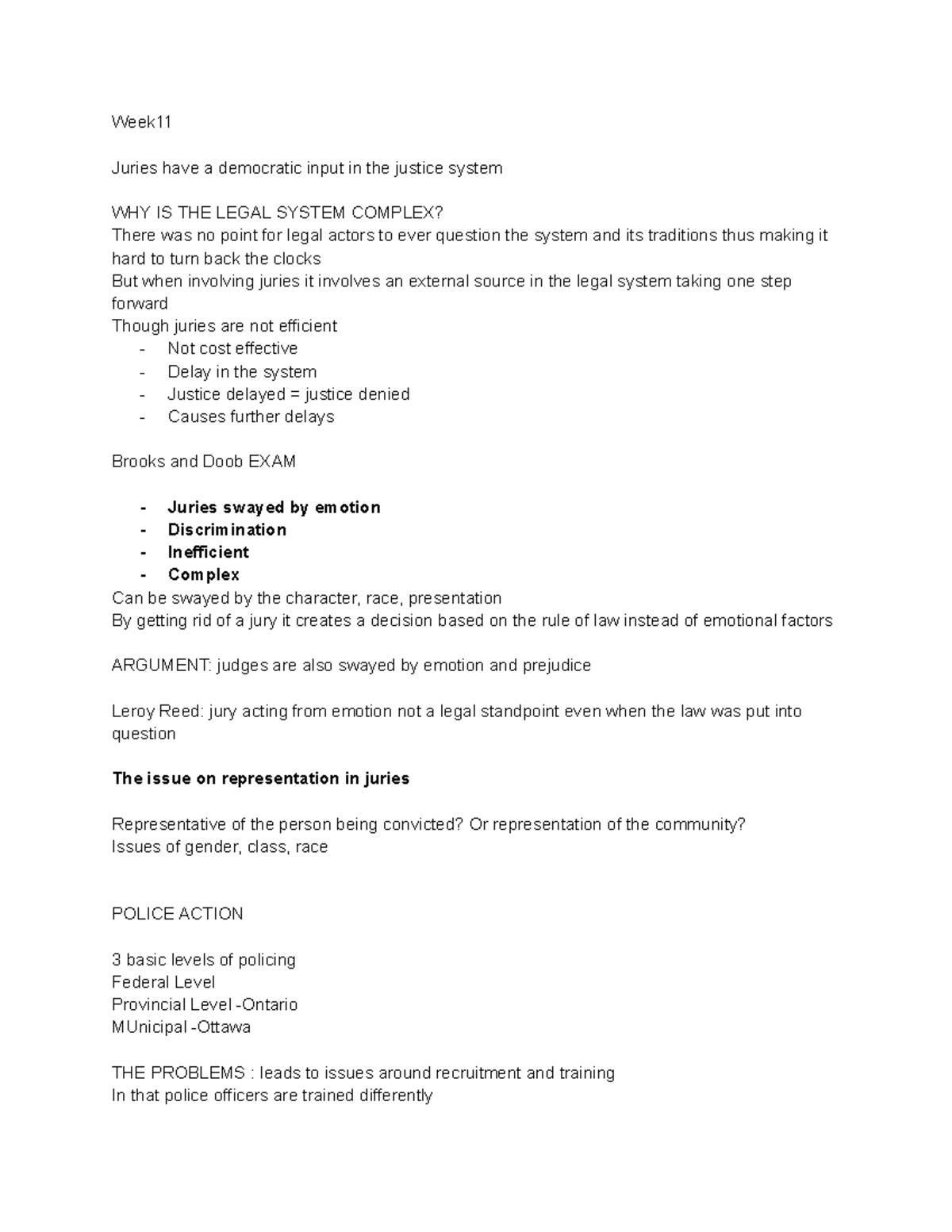 Lawsweek 11 - NOTES - Week Juries have a democratic input in the ...