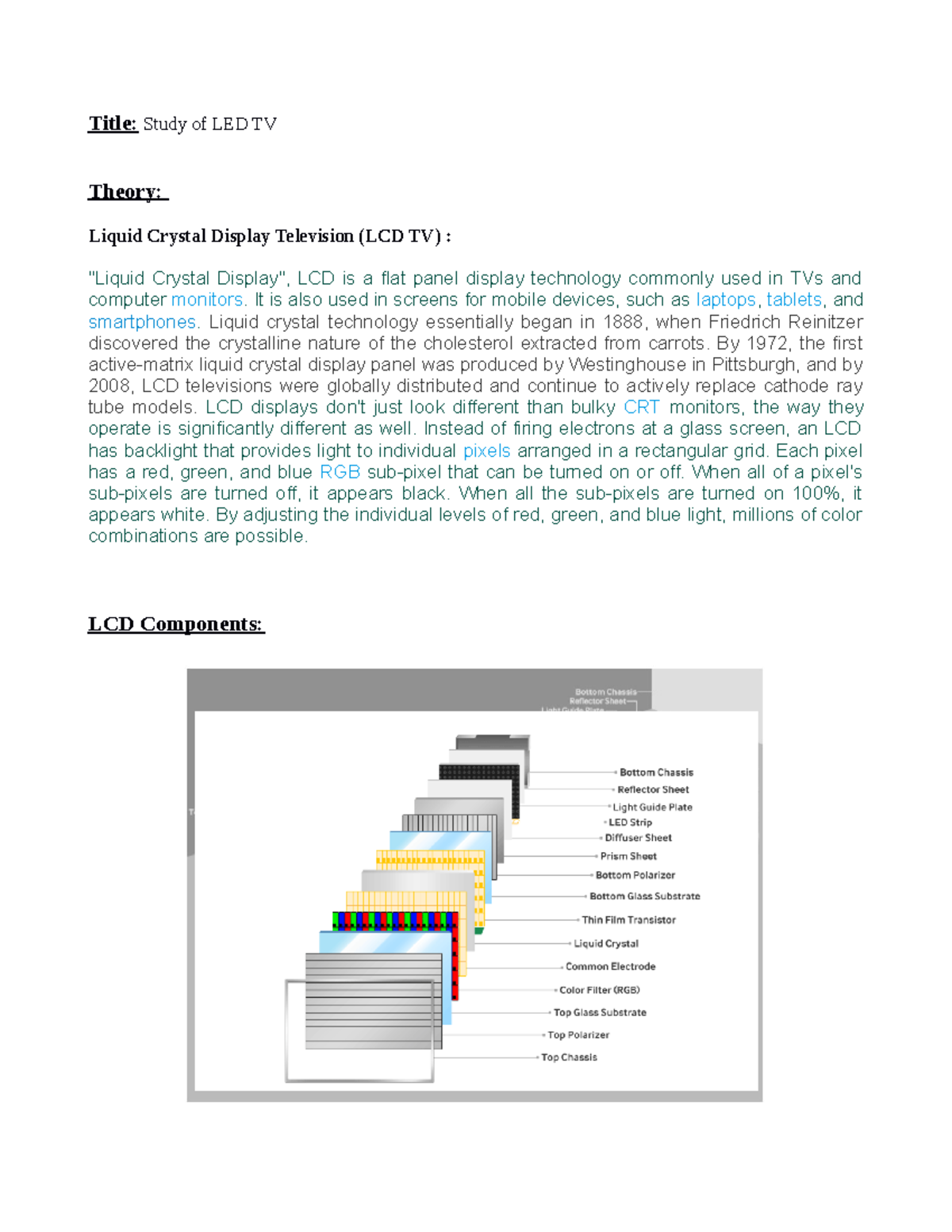 Report 3 - ,,,,,,,,,,,,,,,,, - Title: Study of LED TV Theory: Liquid ...