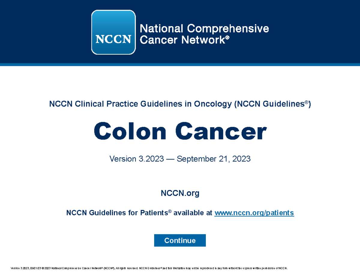 Cancer de Colon NCCN Clinical P ractice Guidelines in Oncology (NCCN