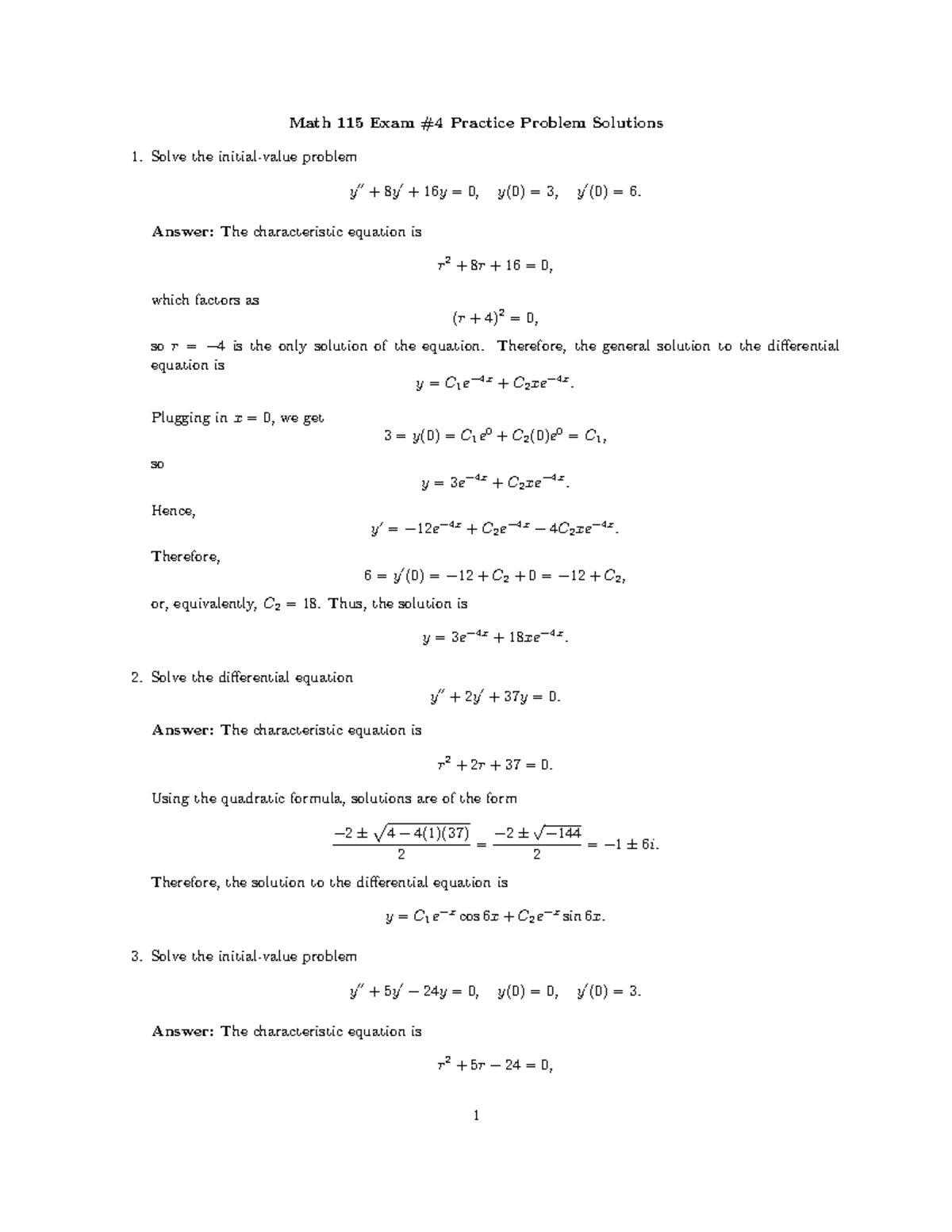 Exam4practicesolutions - Math 115 Exam #4 Practice Problem Solutions ...