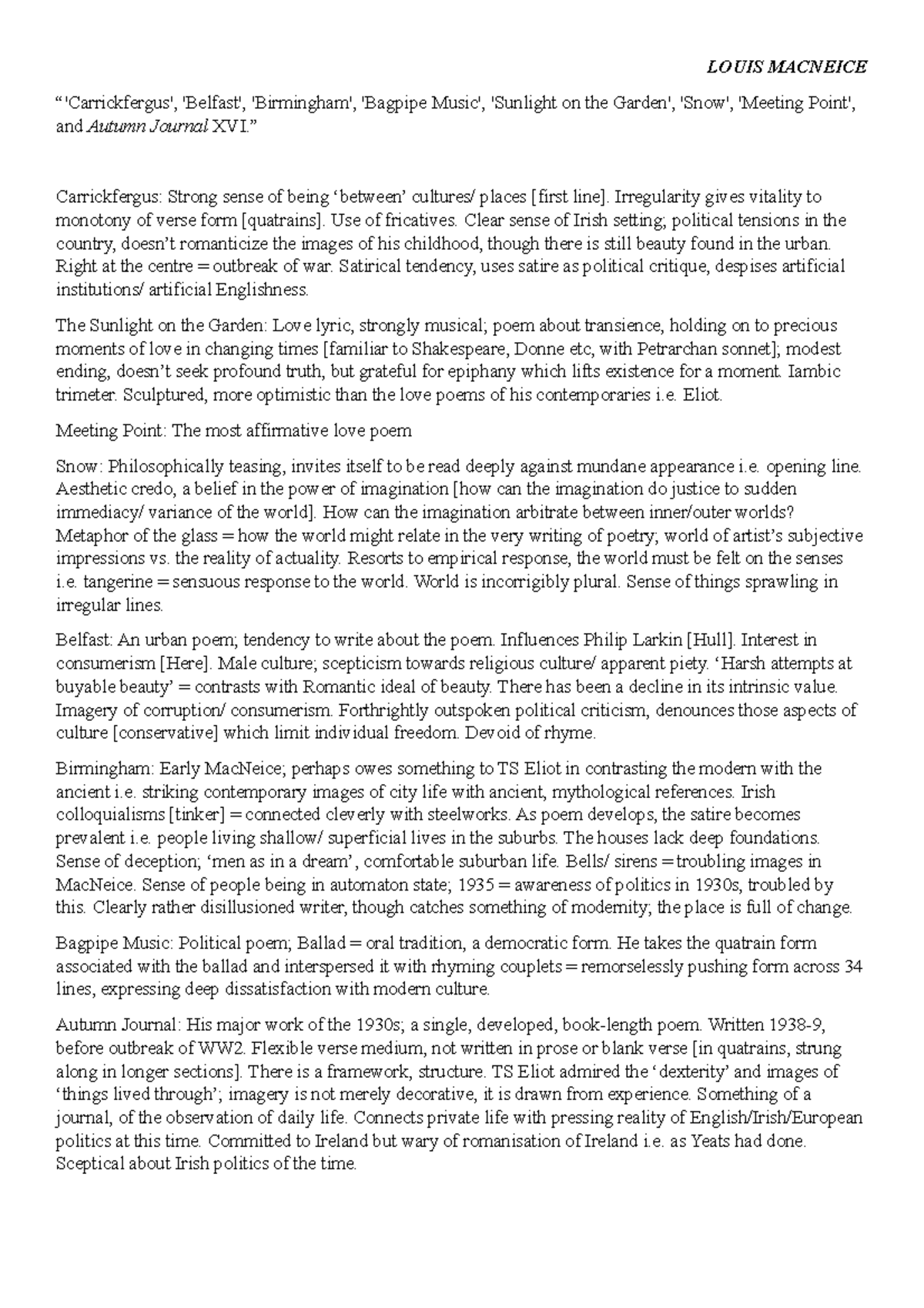 Louis Macneice LOUIS MACNEICE “'Carrickfergus', 'Belfast
