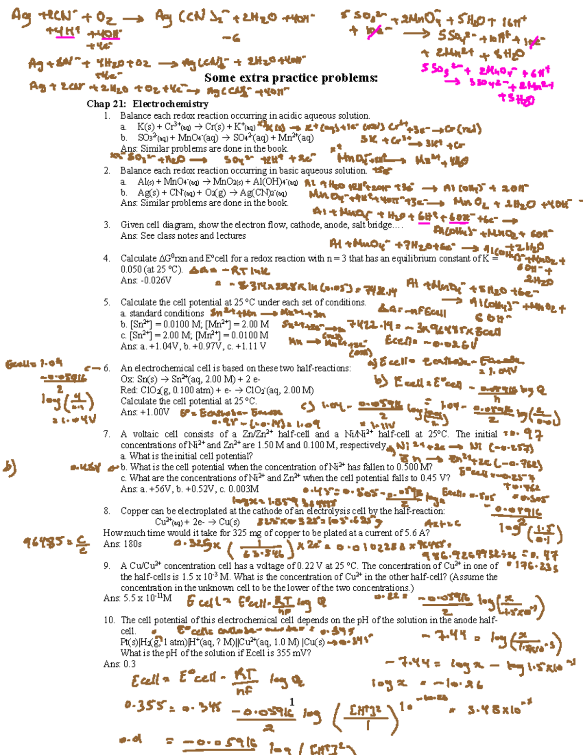 Exam 2 practice CHEM 124 1 Some extra practice problems Chap 21