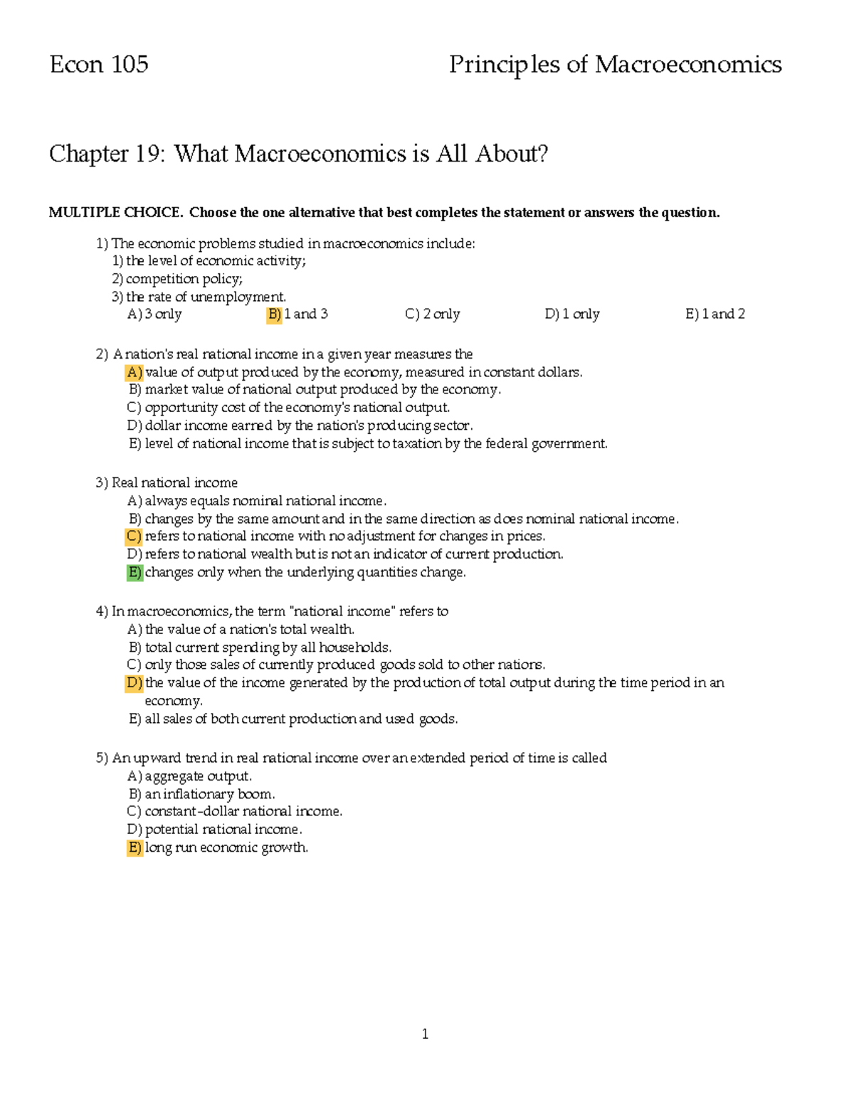 Econ 105 ch 19 practice mcq - Econ 105 Principles - Studocu