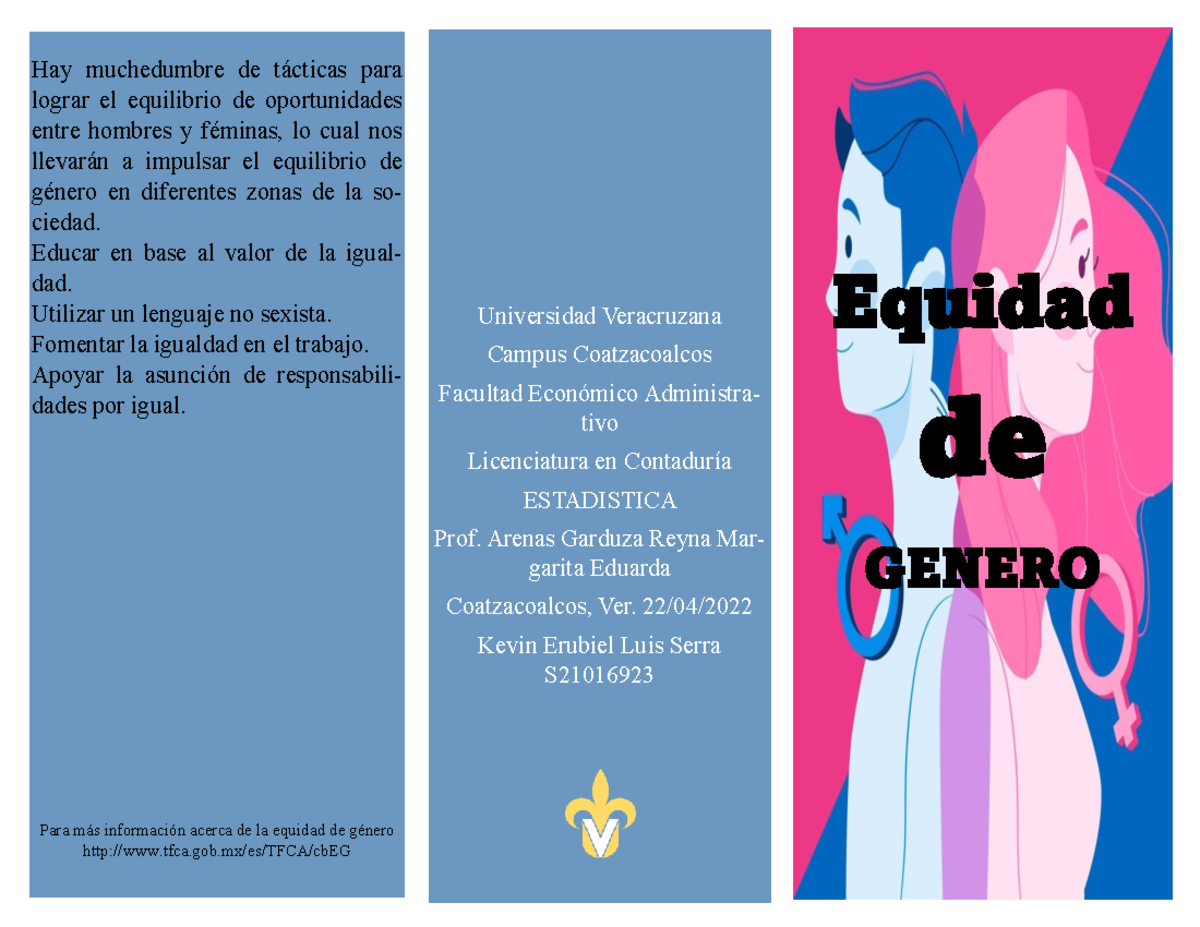Act12_triptico de la Equidad De Genero - Equidad de GENERO Hay