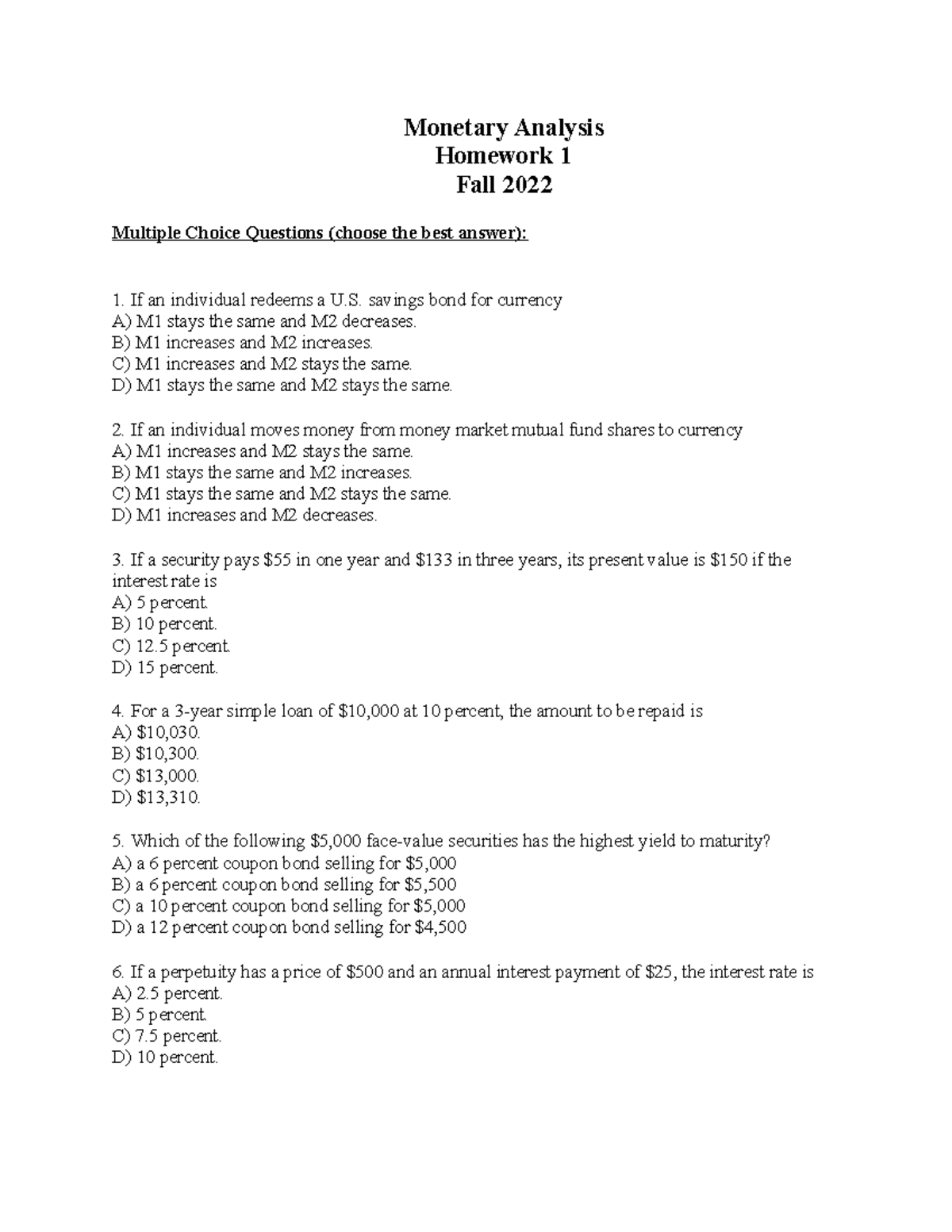 Homework 1 Monetary Analysis 2022 - Monetary Analysis Homework 1 Fall ...