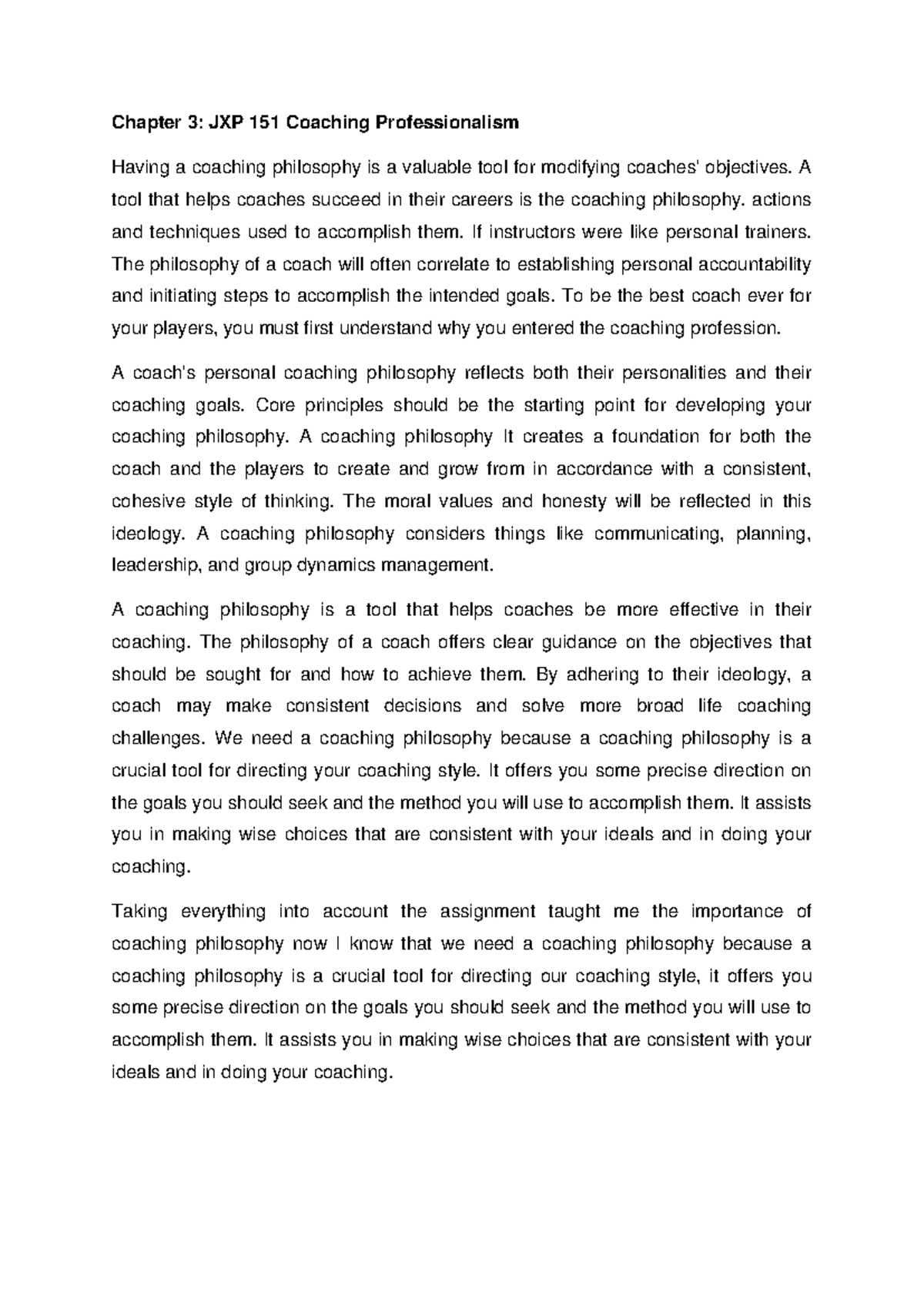 Chapter 3 Coaching - no DESCRIPTION - Chapter 3: JXP 151 Coaching ...