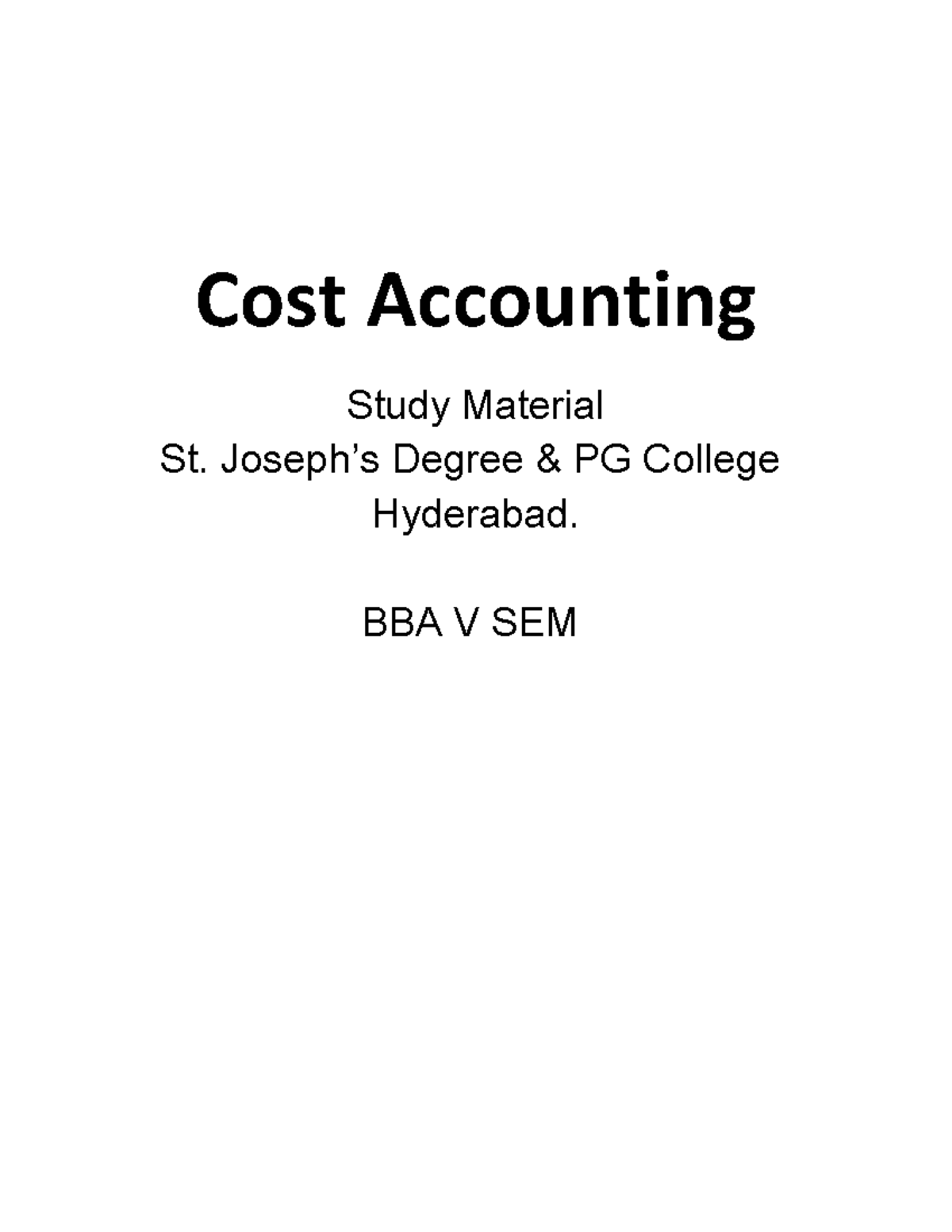 BBA CA Lecturenotes - Cost Accounting Study Material - Cost Accounting ...