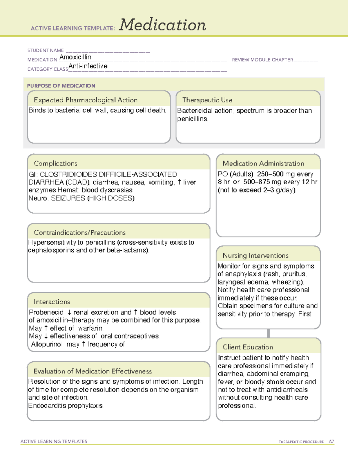 Amoxicillin ACTIVE LEARNING TEMPLATES THERAPEUTIC PROCEDURE A