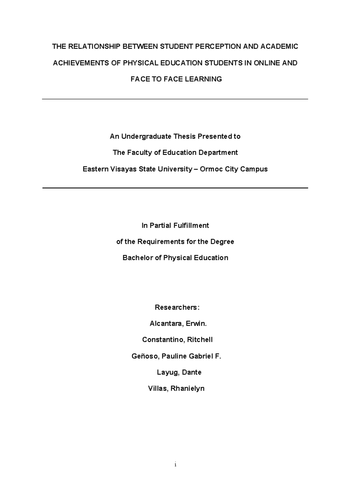 Page i-vii research - rationale - THE RELATIONSHIP BETWEEN STUDENT ...