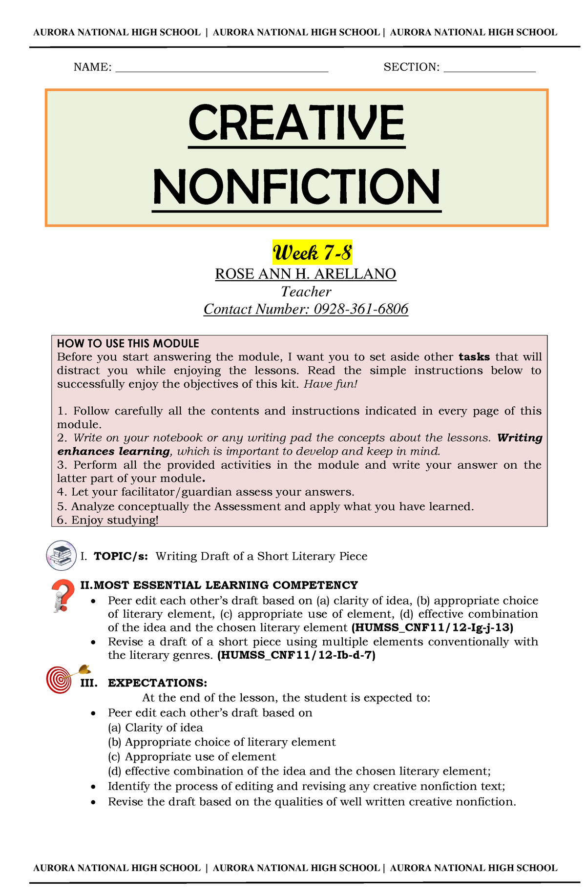 CNF(Week7-8)Module - notes - Creative Writing - UPHSD - Studocu