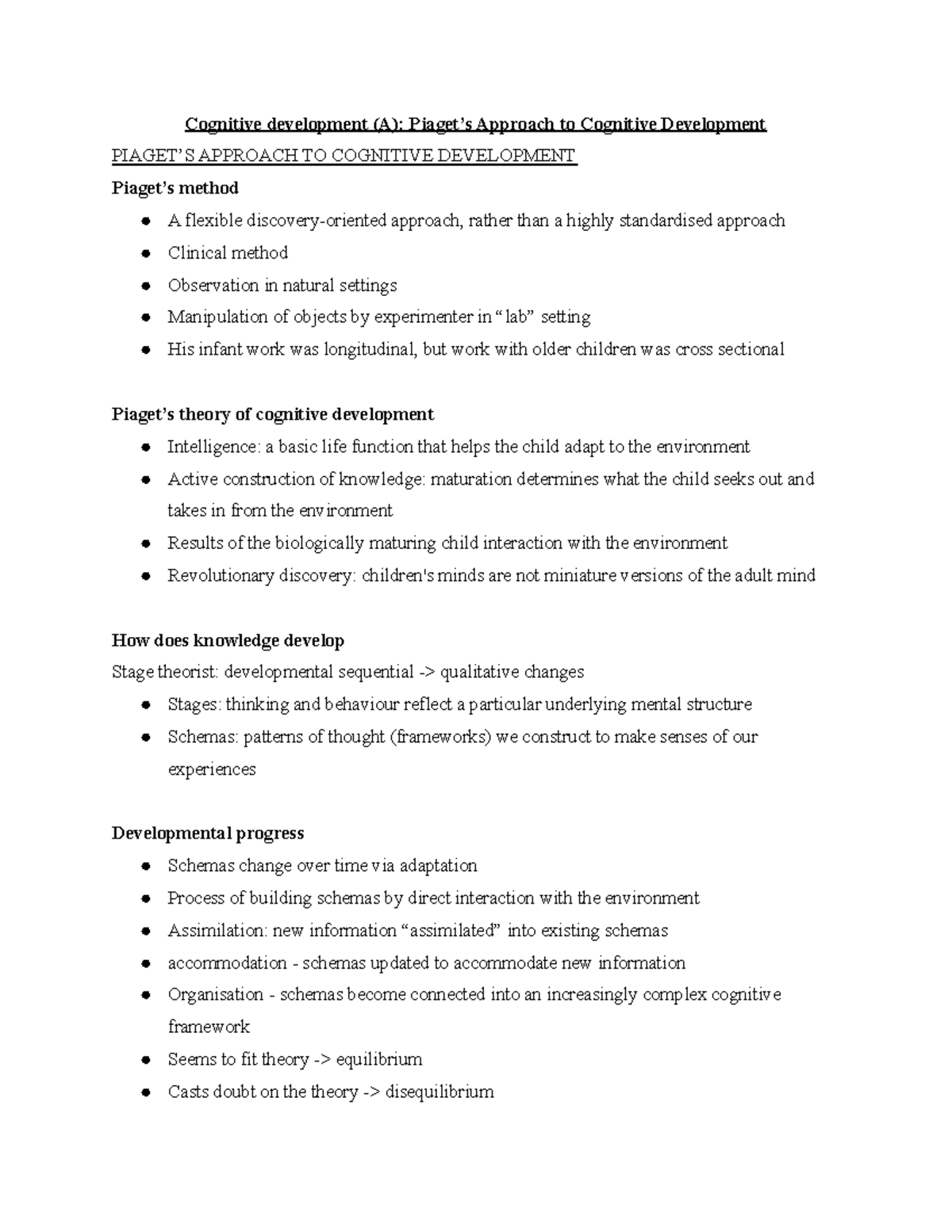 Week 4 lecture - Cognitive development (A): Piaget’s Approach to ...