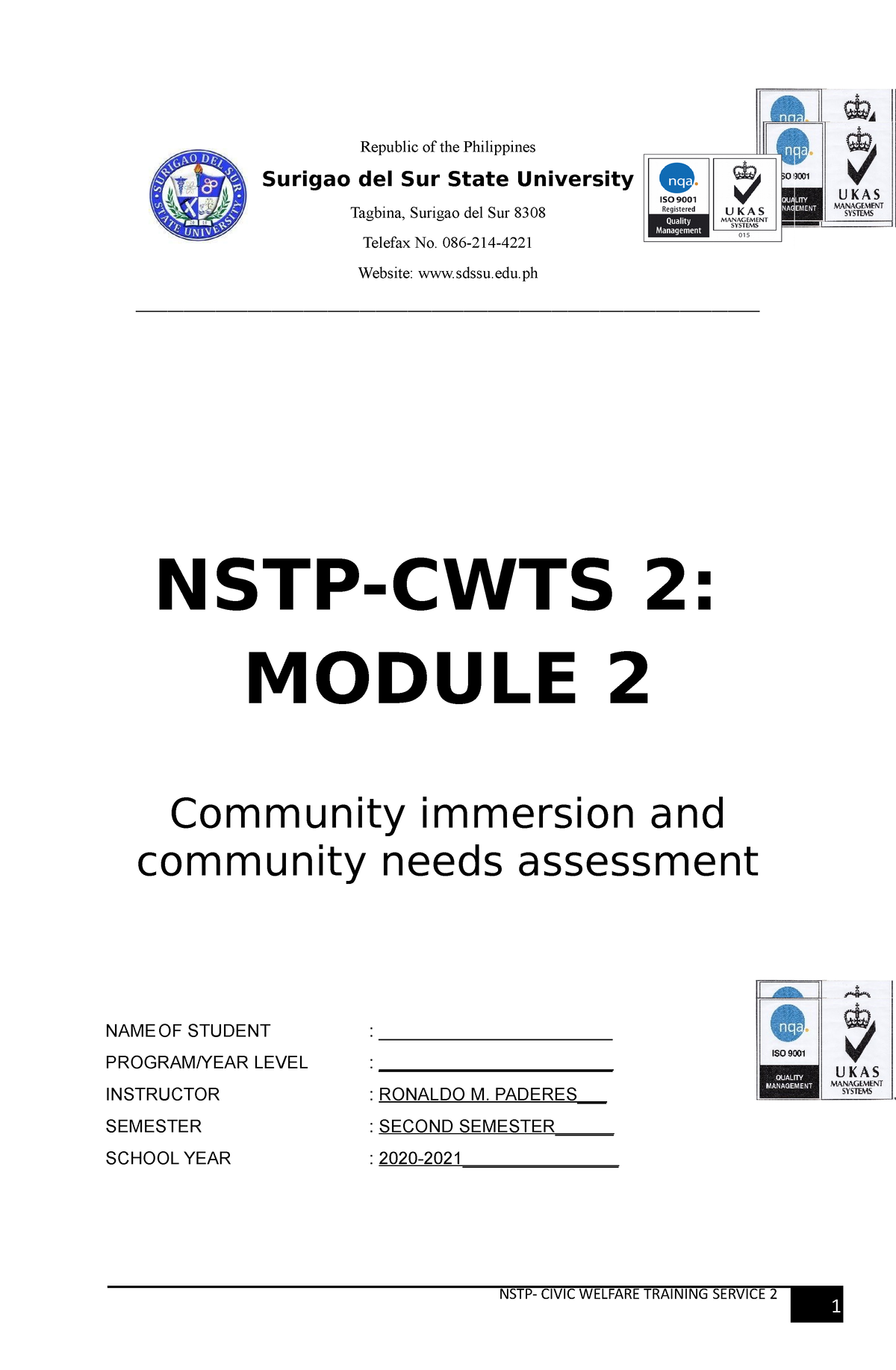 NSTP 2 Module 2 - NSTP- CIVIC WELFARE TRAINING SERVICE 2 Republic Of ...