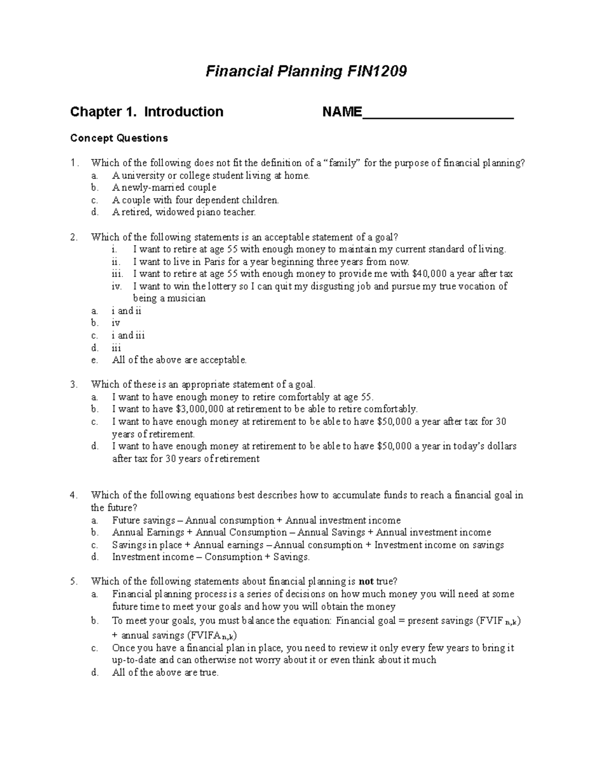 Chapter+1+review+questions Financial Planning FIN1209 Chapter 1