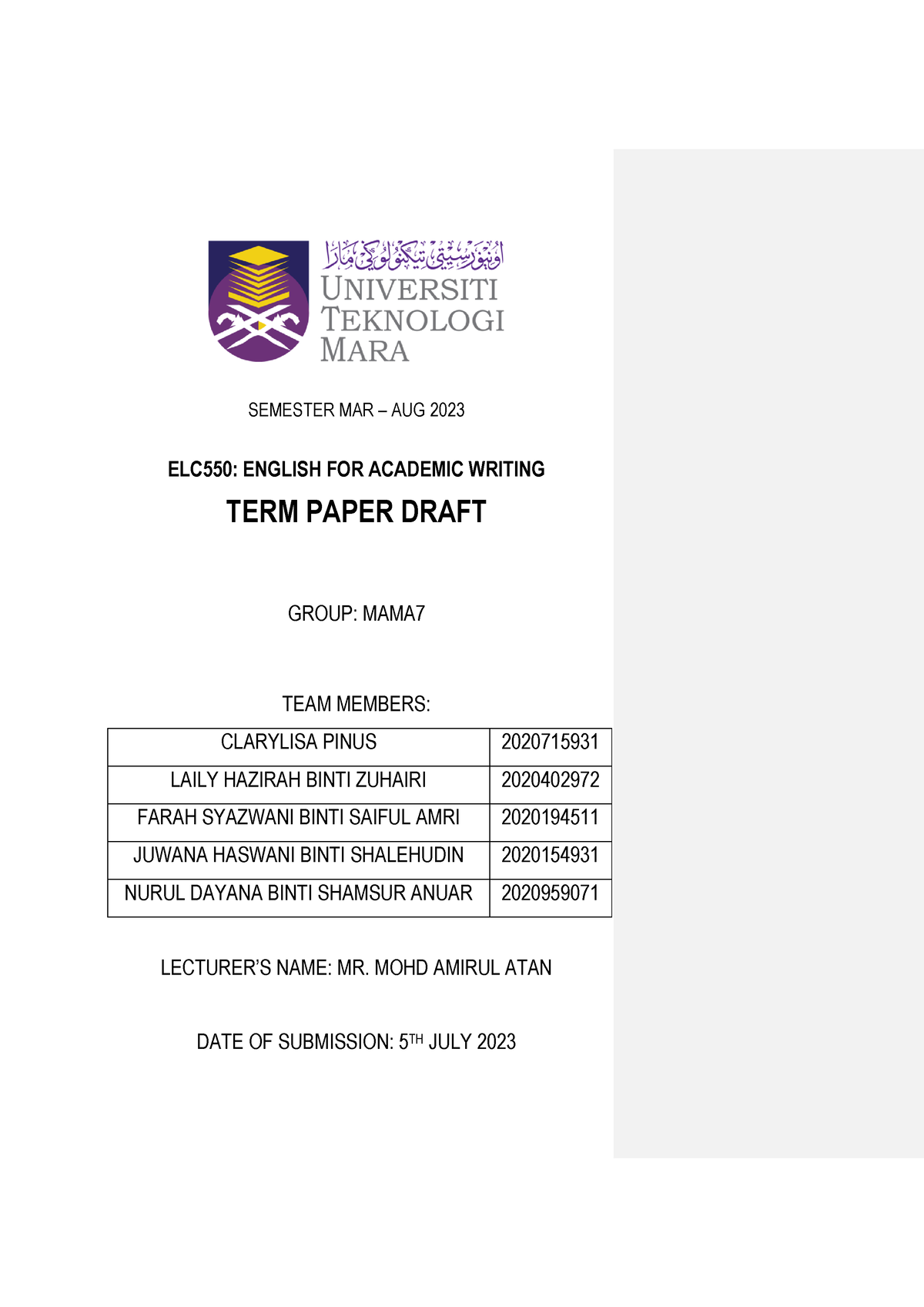 draft term paper