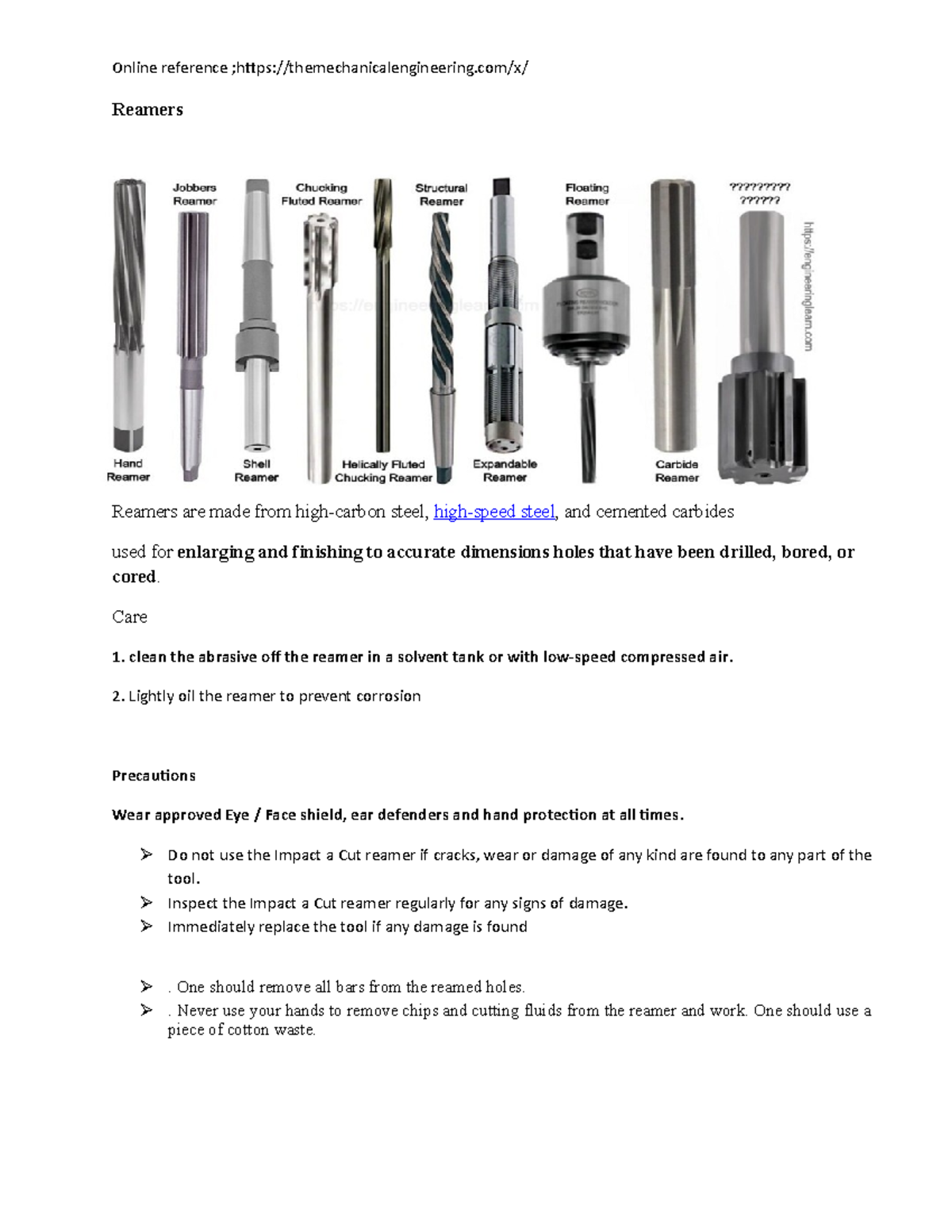 tools NOTES ON AGRICULTURAL ENGINEERING Reamers Reamers