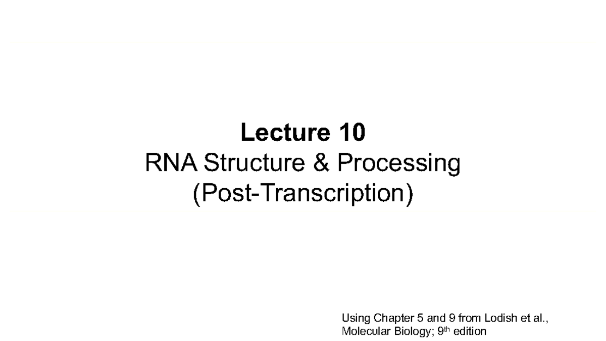 Lecture 10 RNA Structure-Processing (14OCT2022) - Lecture 10 RNA ...