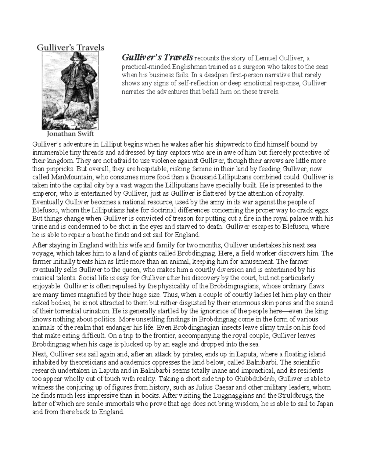 Gulliver's Travel plot summary - Gulliver’s adventure in Lilliput ...