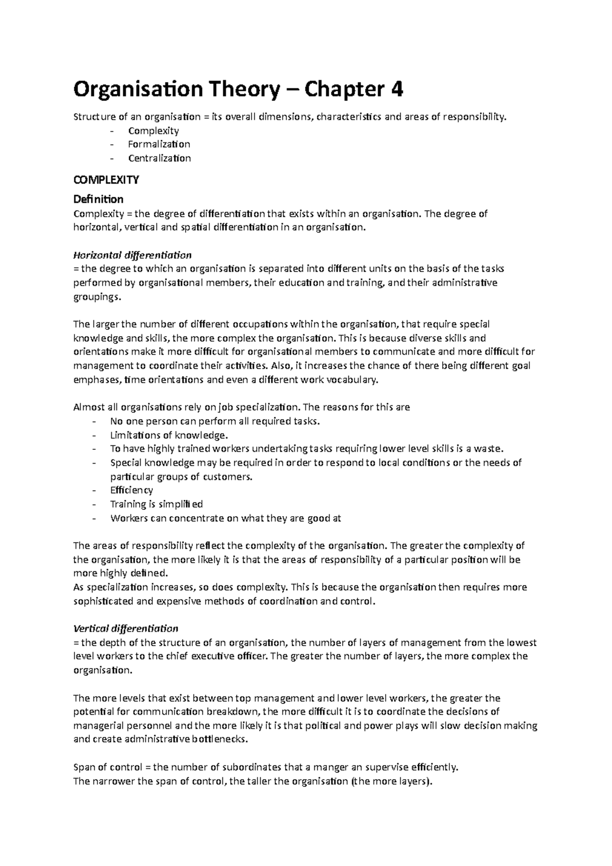Organisation Theory Chapter 4 Complexity Formalization 