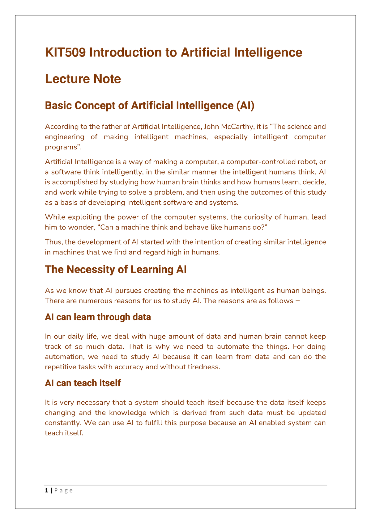 KIT509 Introduction To Artificial Intelligence Basic Concept Of ...